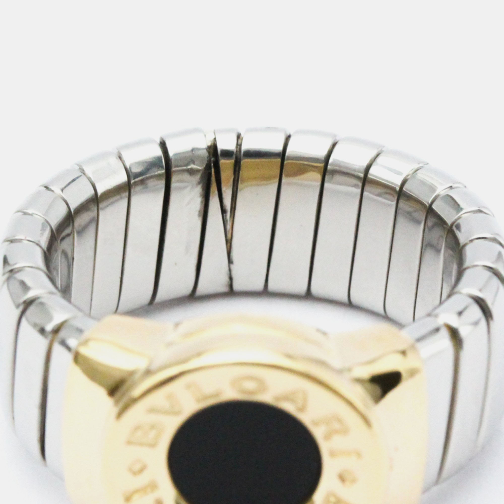 

Bvlgari Tubogas 18K Yellow Gold Onyx and Stainless Steel Ring EU 53