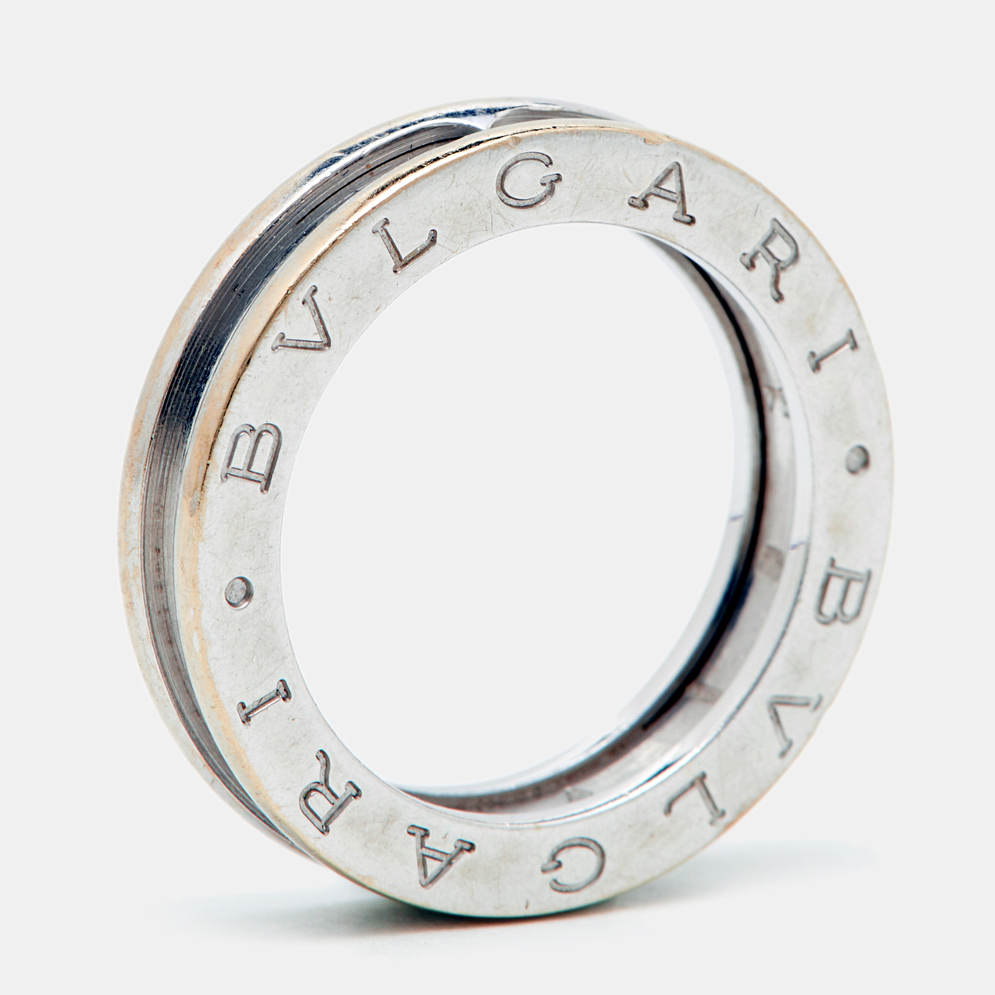 Pre-owned Bvlgari B.zero1 1-band 18k White Gold Band Ring Size 54