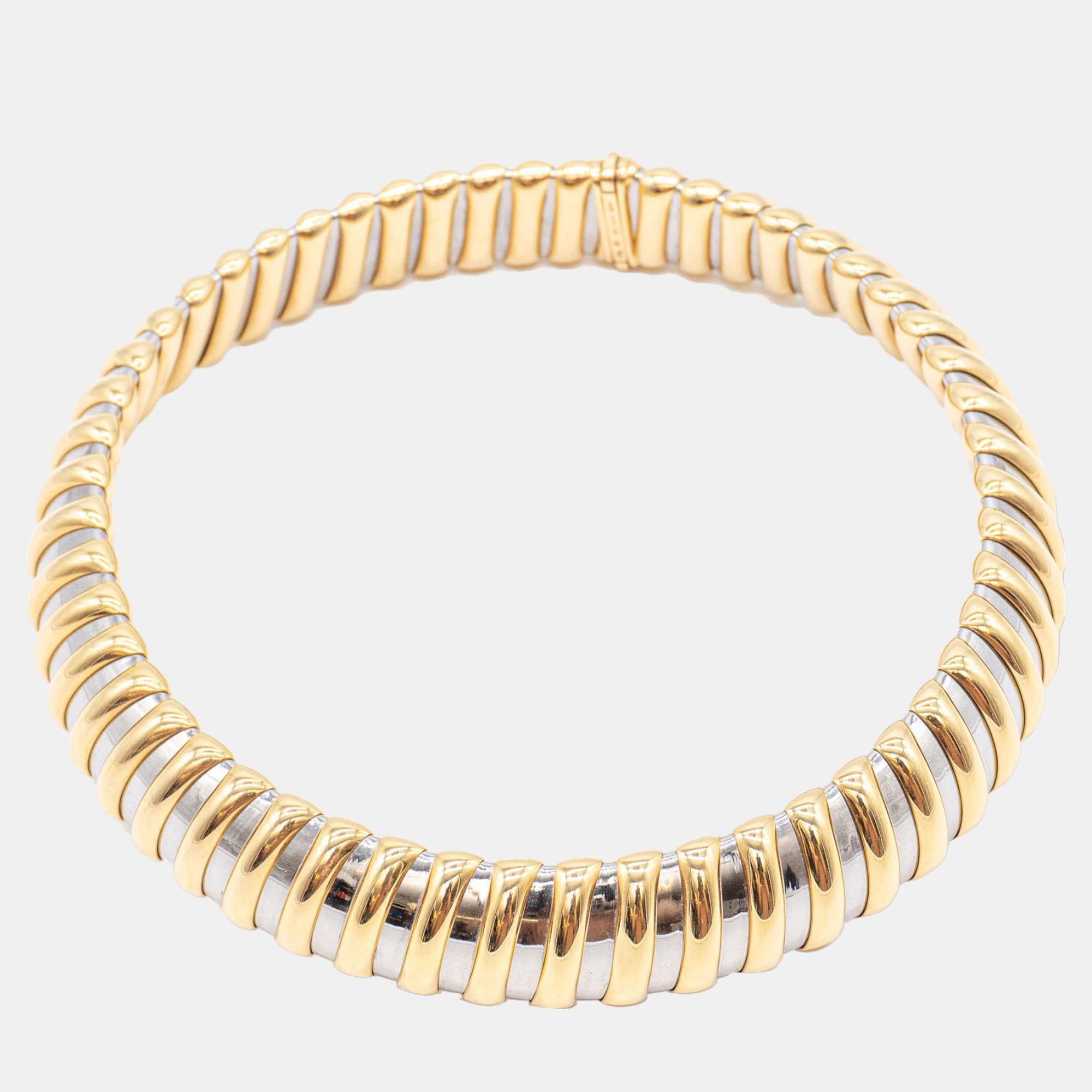 

Bvlgari Vintage Jumbo  Tubogas Collar Necklace in 18K Yellow Gold and Stainless Steel