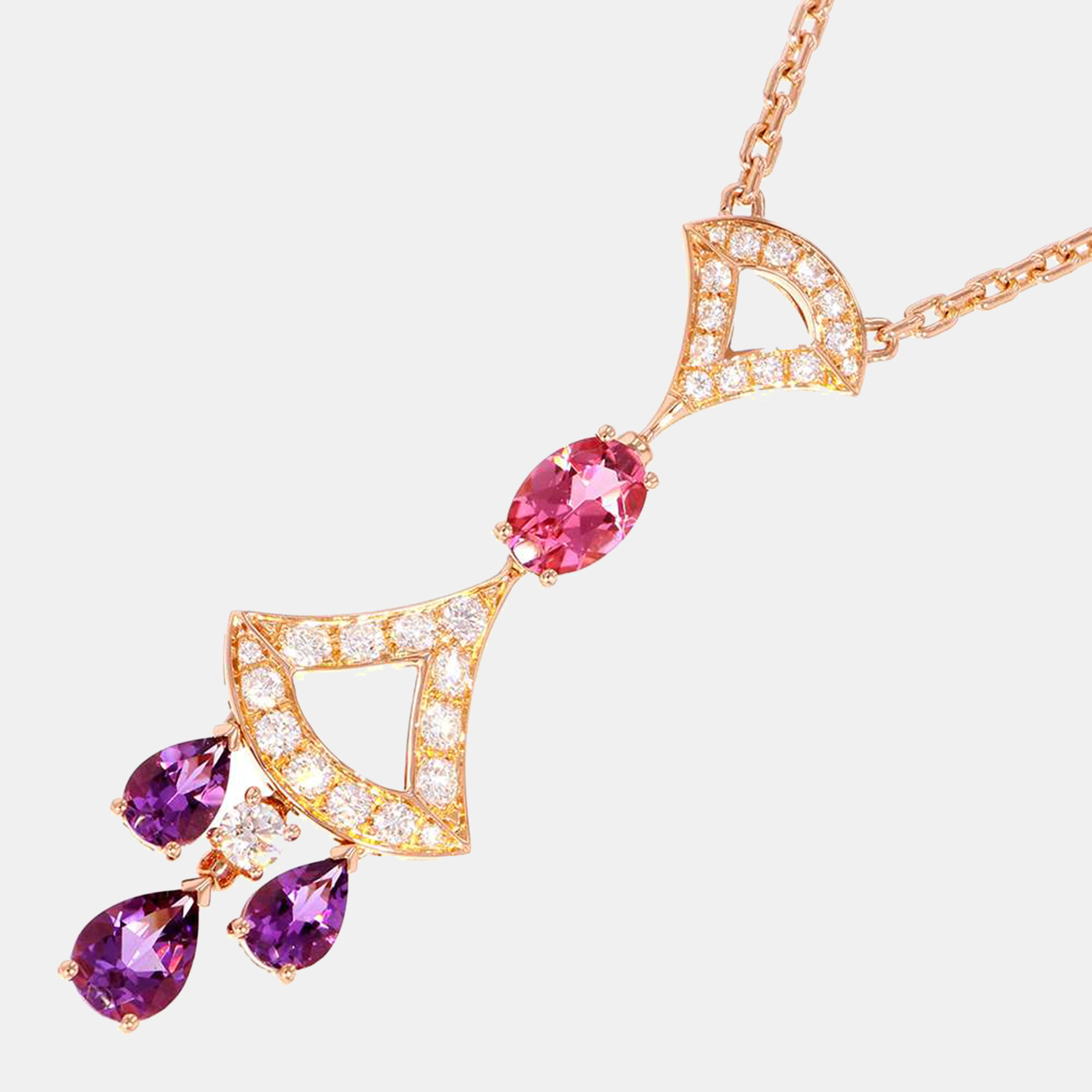 Pre-owned Bvlgari Divas' Dream 18k Rose Gold Diamond Multi Stone Necklace