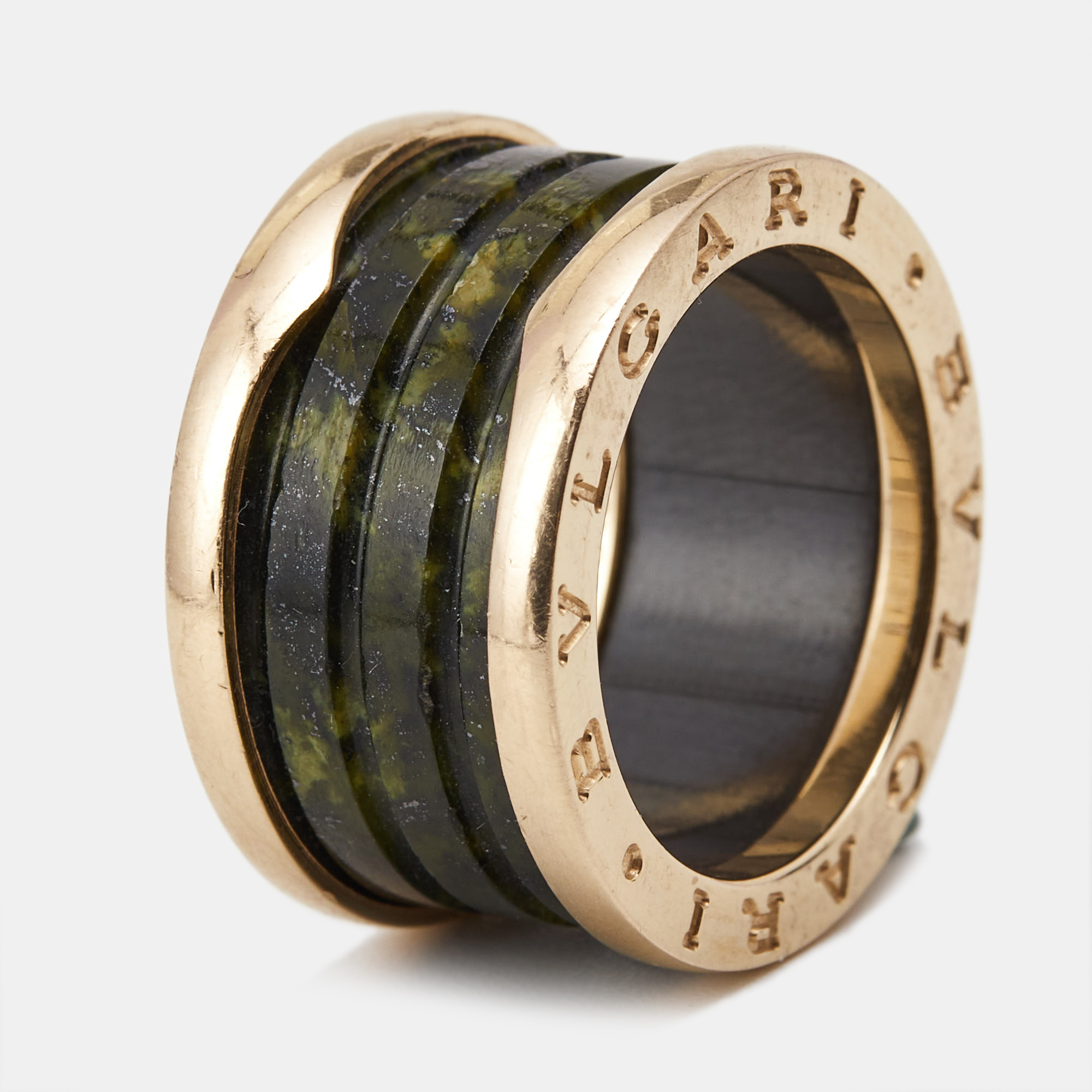 

Bvlgari B.Zero1 4-Band Green Marble 18k Rose Gold Ring Size