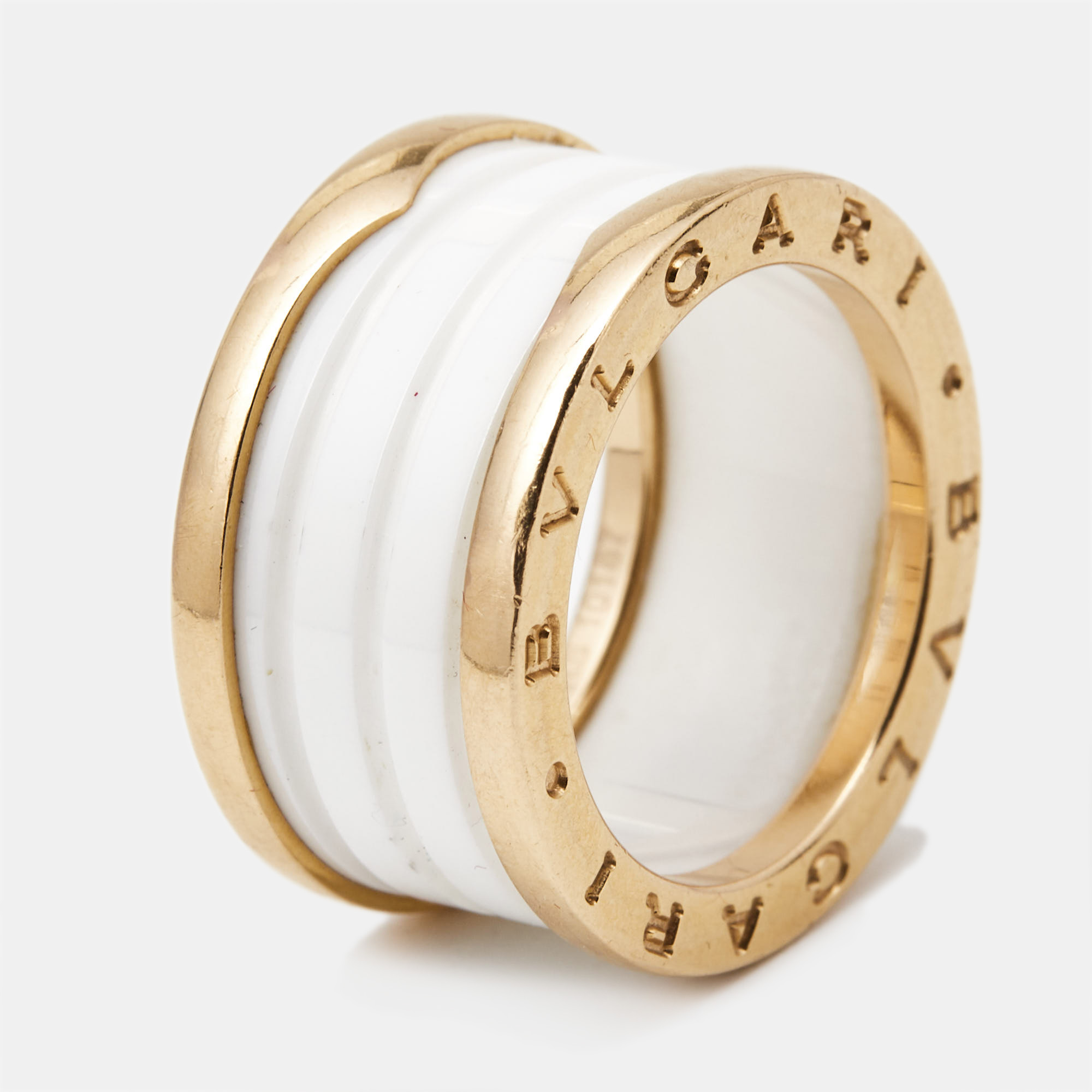 

Bvlgari B.Zero1 White Ceramic 18k Rose Gold Band Ring Size