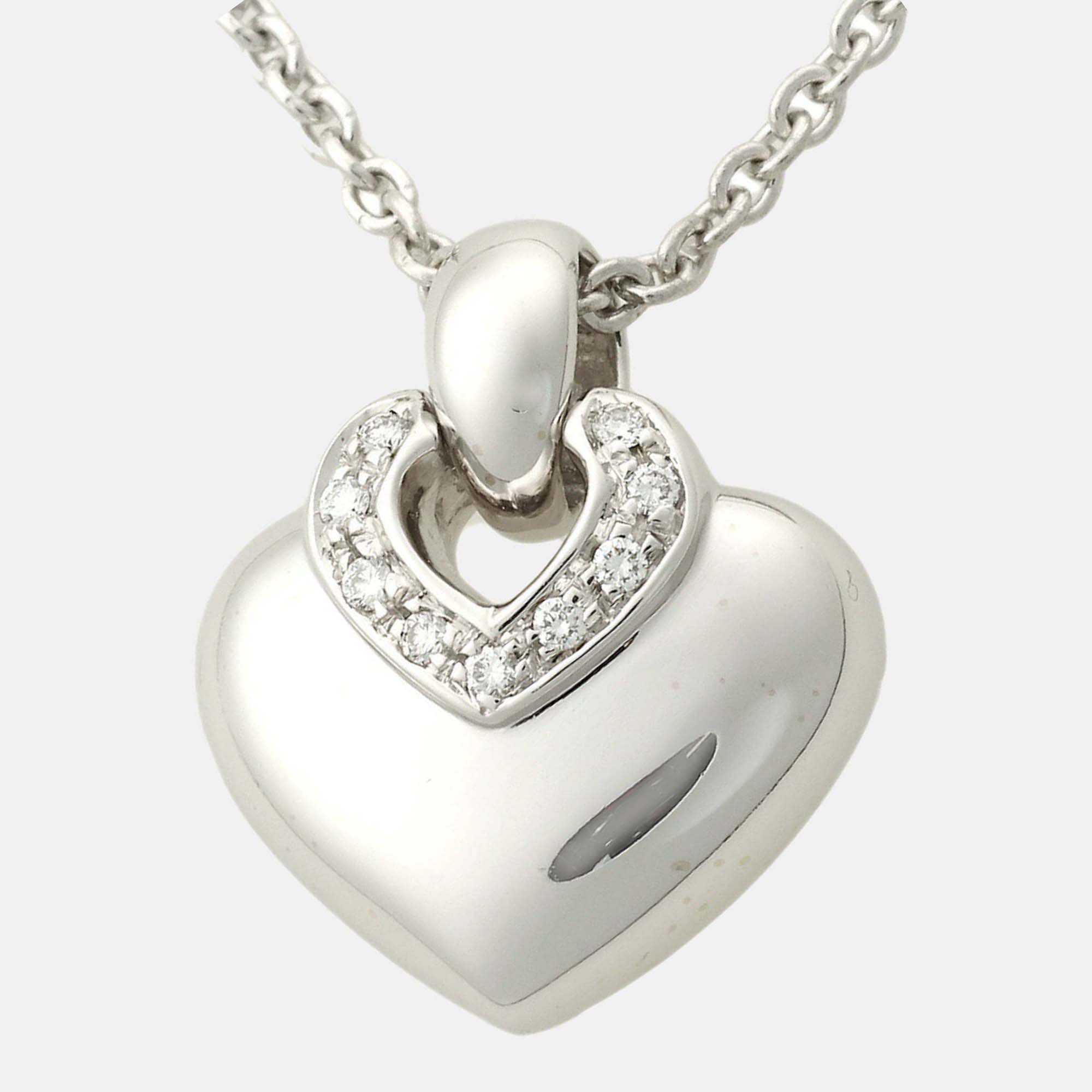 

Bvlgari Doppio Cuore Heart 18K White Gold Diamond Necklace