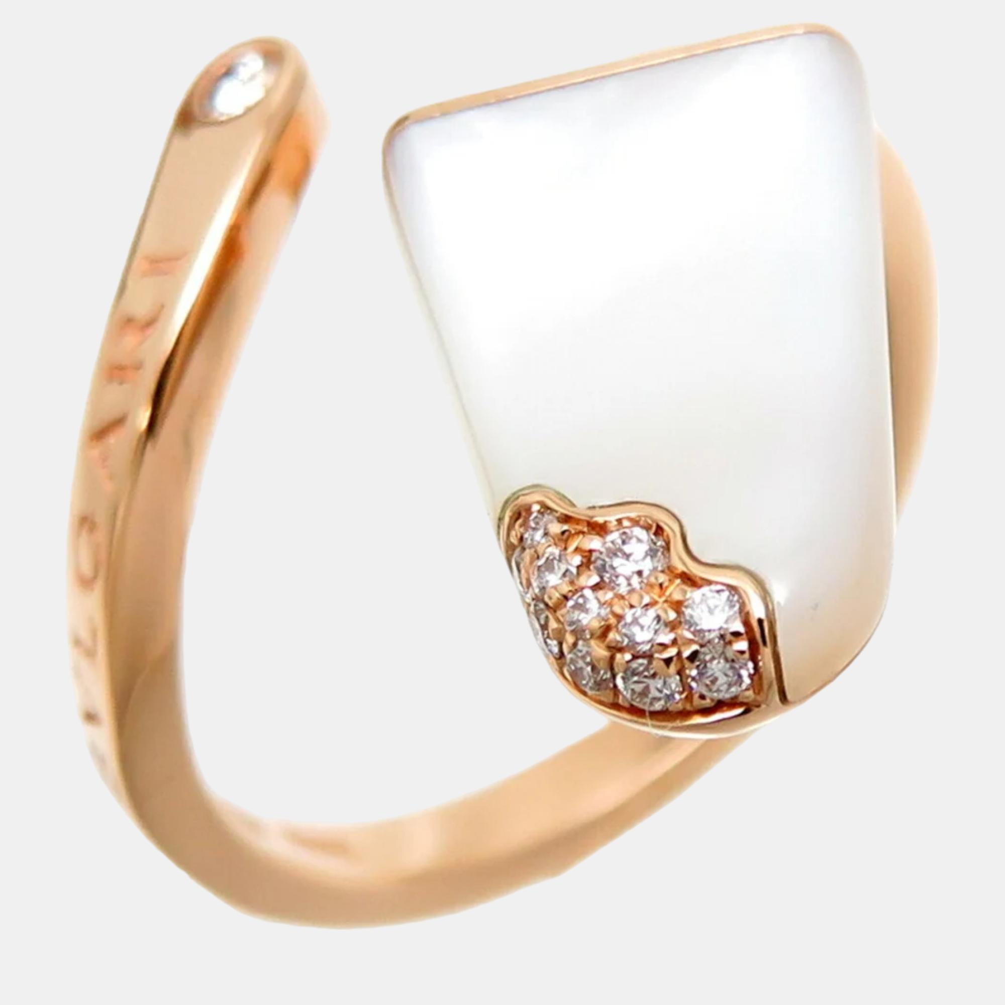 

Bvlgari Gelati 18K Rose Gold Diamond and Mother of Pearl Ring EU 50