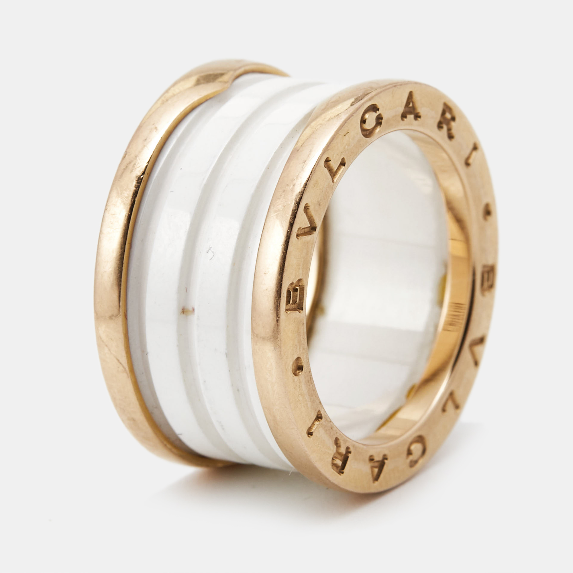 

Bvlgari B.Zero1 4-Band White Ceramic 18k Rose Gold Ring Size