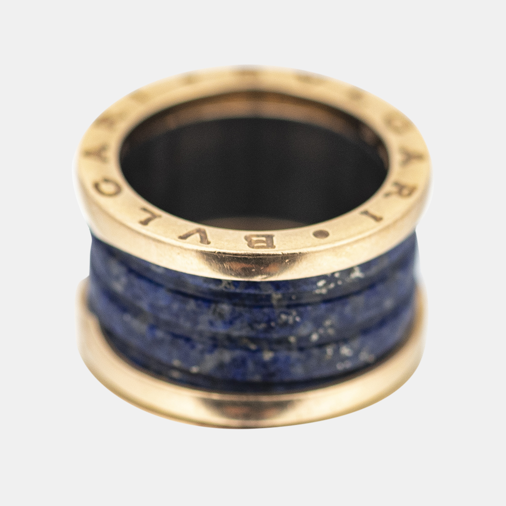 Pre-owned Bvlgari 18k Yellow Gold And Lapis Lazuli B.zero1 Band Ring Eu 50