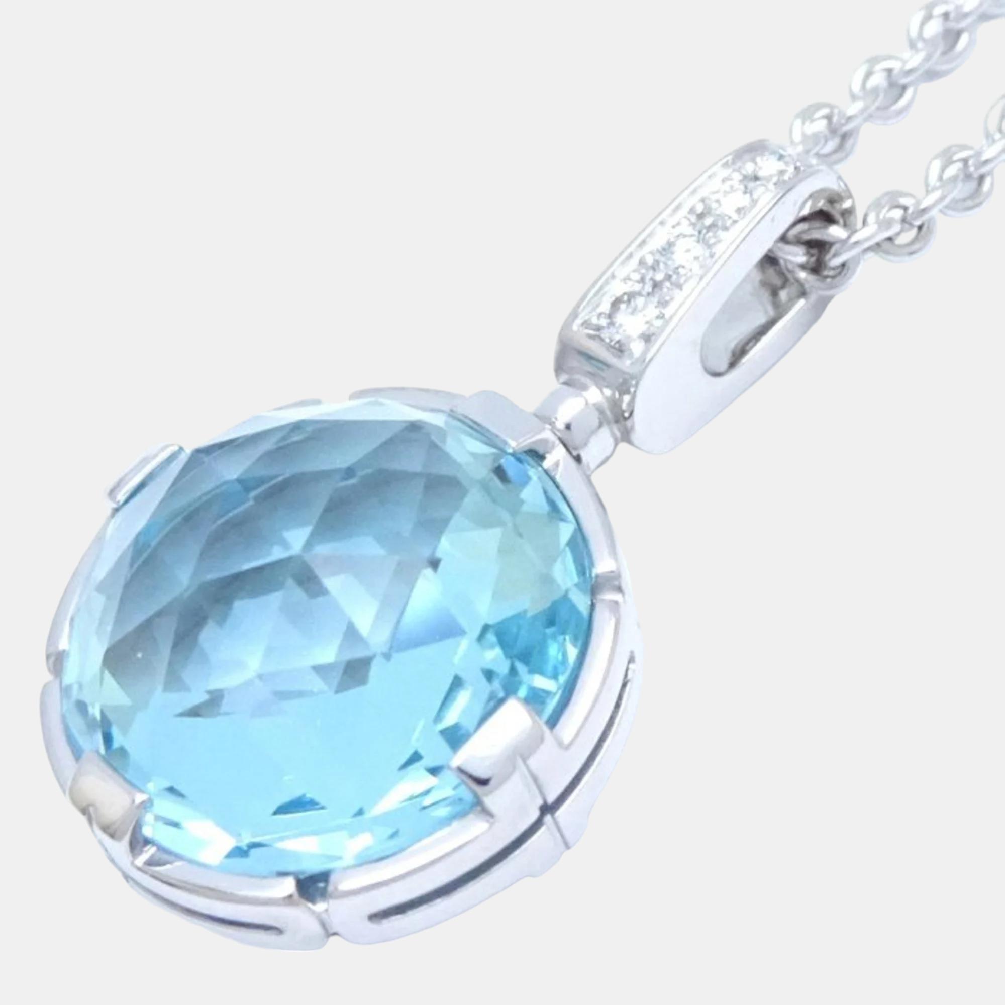 

Bvlgari 18K White Gold Diamond and Blue Topaz Parentesi Cocktail Pendant Necklace