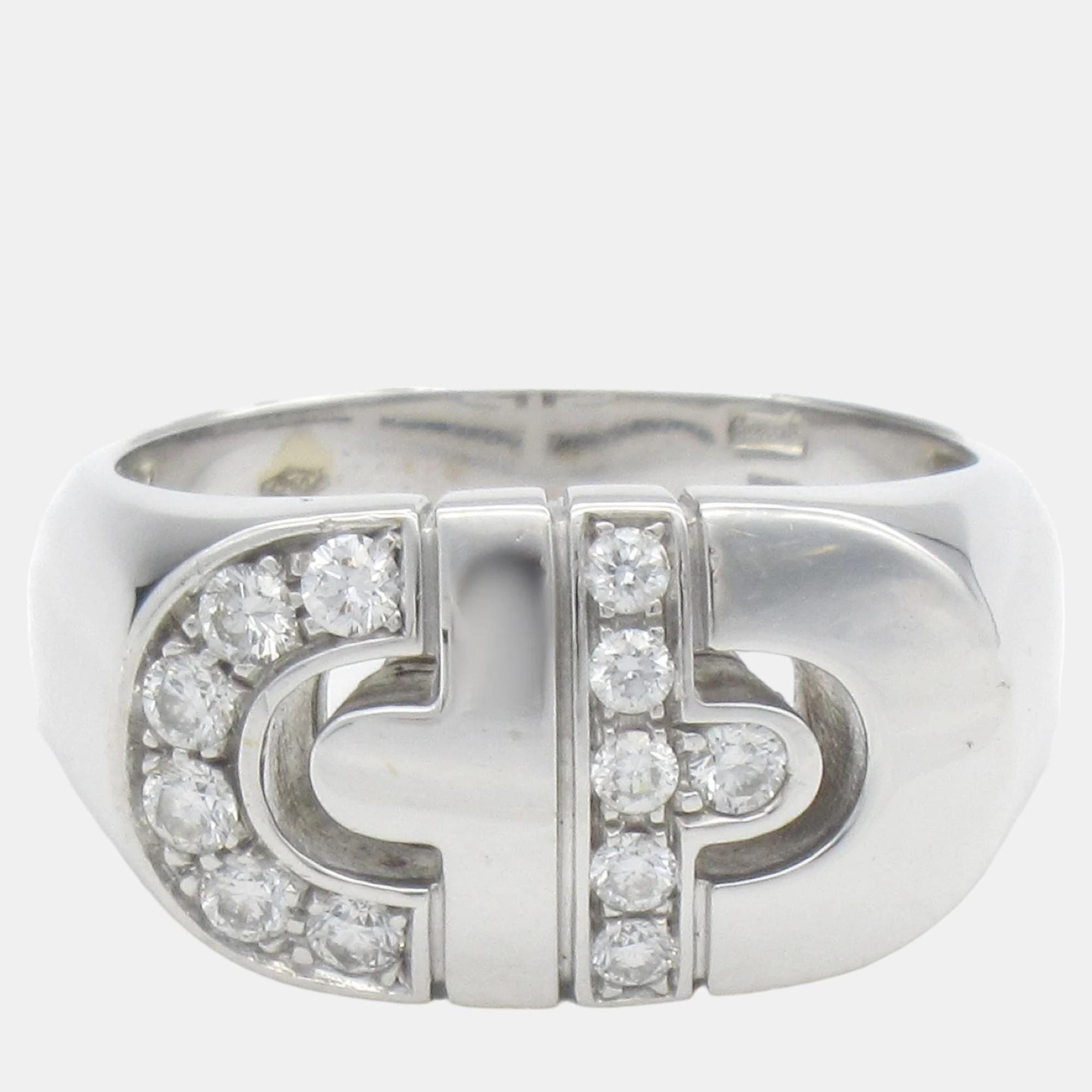 

Bvlgari 18K White Gold and Diamond Parentesi Band Ring EU 55