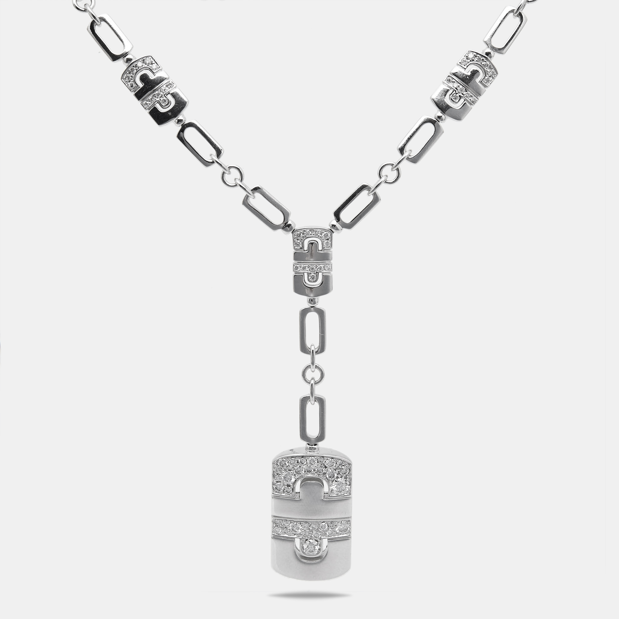 Pre-owned Bvlgari Parentesi Diamond 18k White Gold Necklace