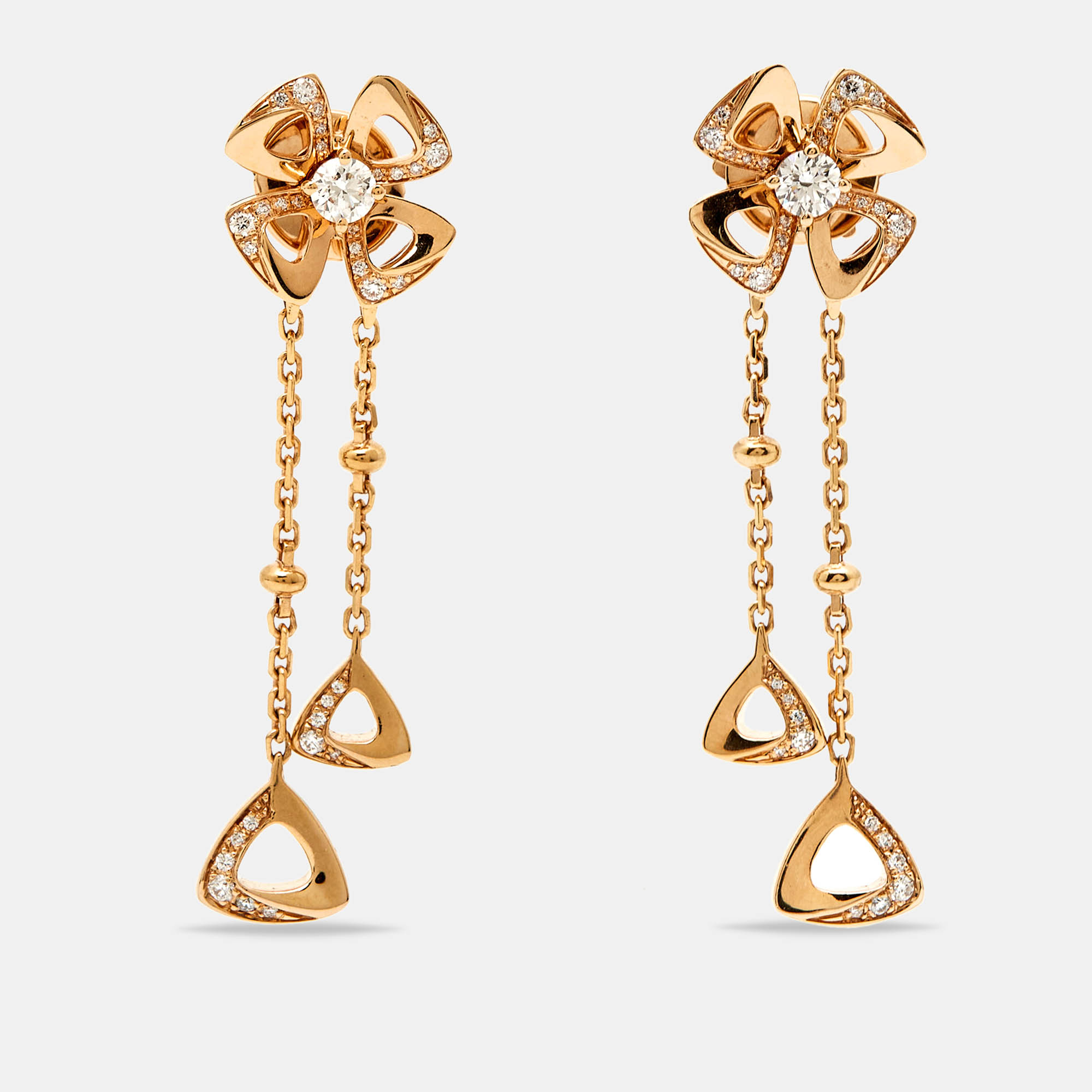 Pre-owned Bvlgari Forever Diamond 18k Rose Gold Dangle Earrings