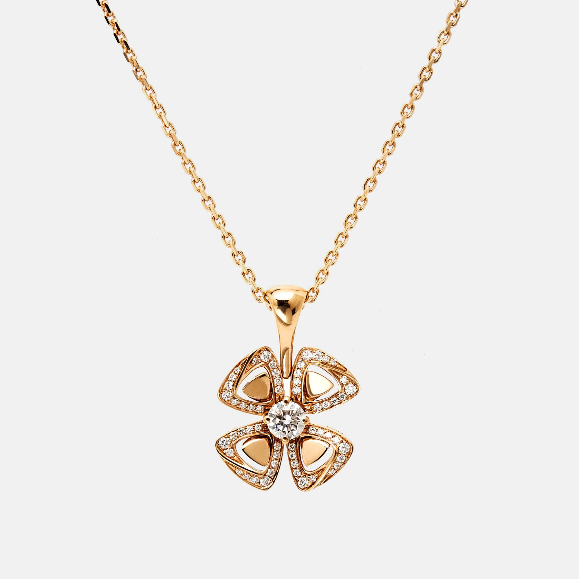 Pre-owned Bvlgari Fiorever Diamond 18k Rose Gold Pendant Necklace