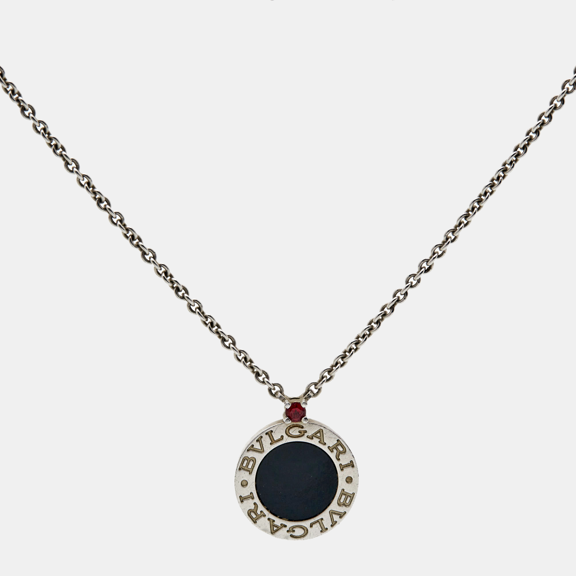 Pre-owned Bvlgari Save The Children 10th Anniversary Onyx Ruby Sterling Silver Pendant Necklace