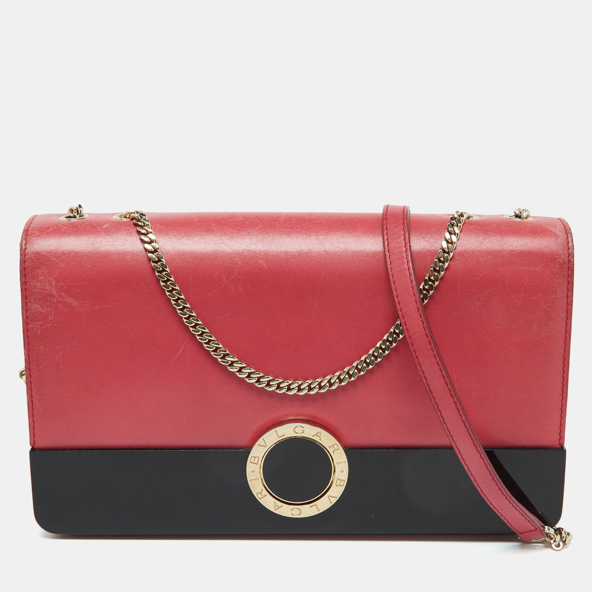 

Bvlgari Pink/Black Leather and Perspex Flap Cover Shoulder Bag