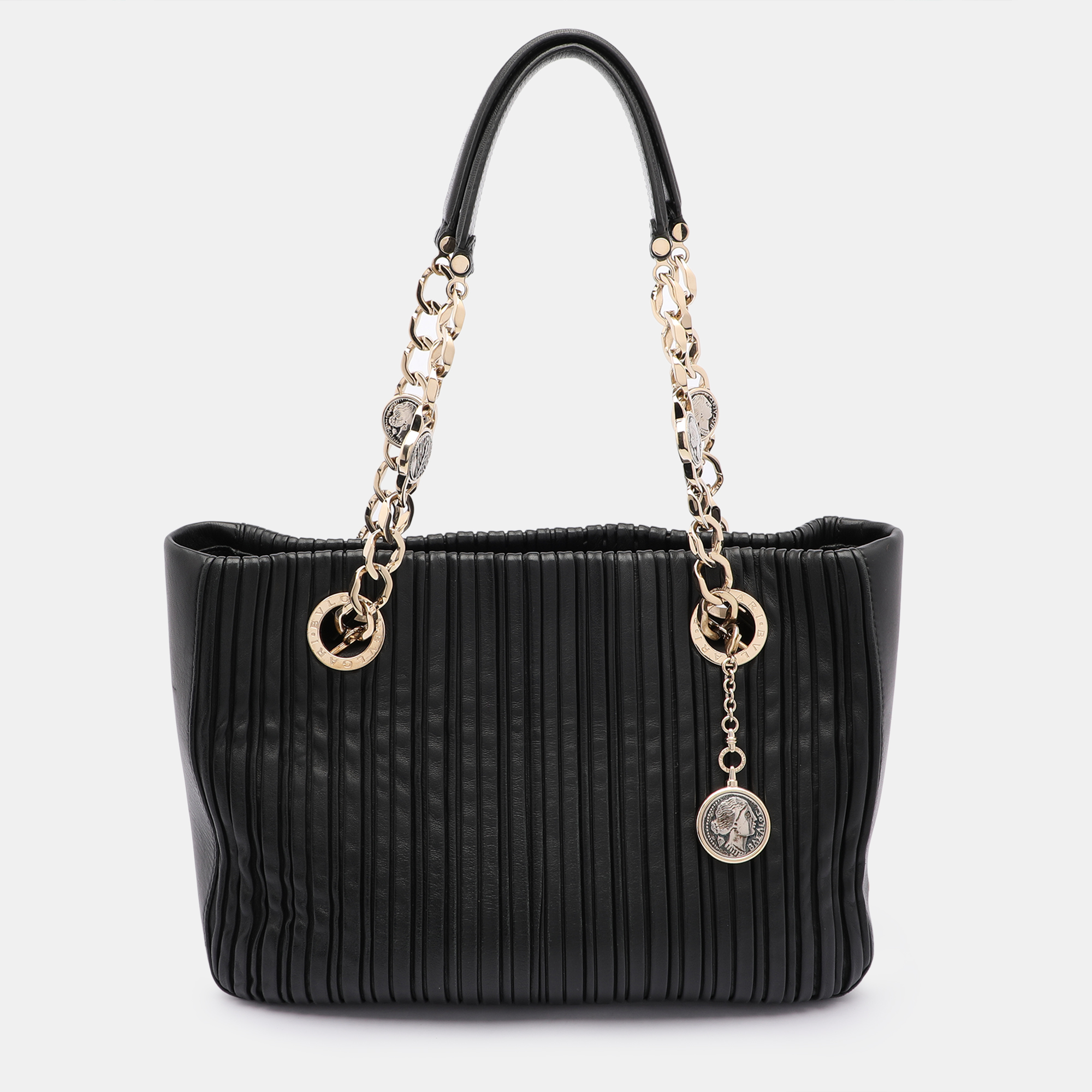 

Bvlgari Black Leather Monte Plisse Shopper Tote