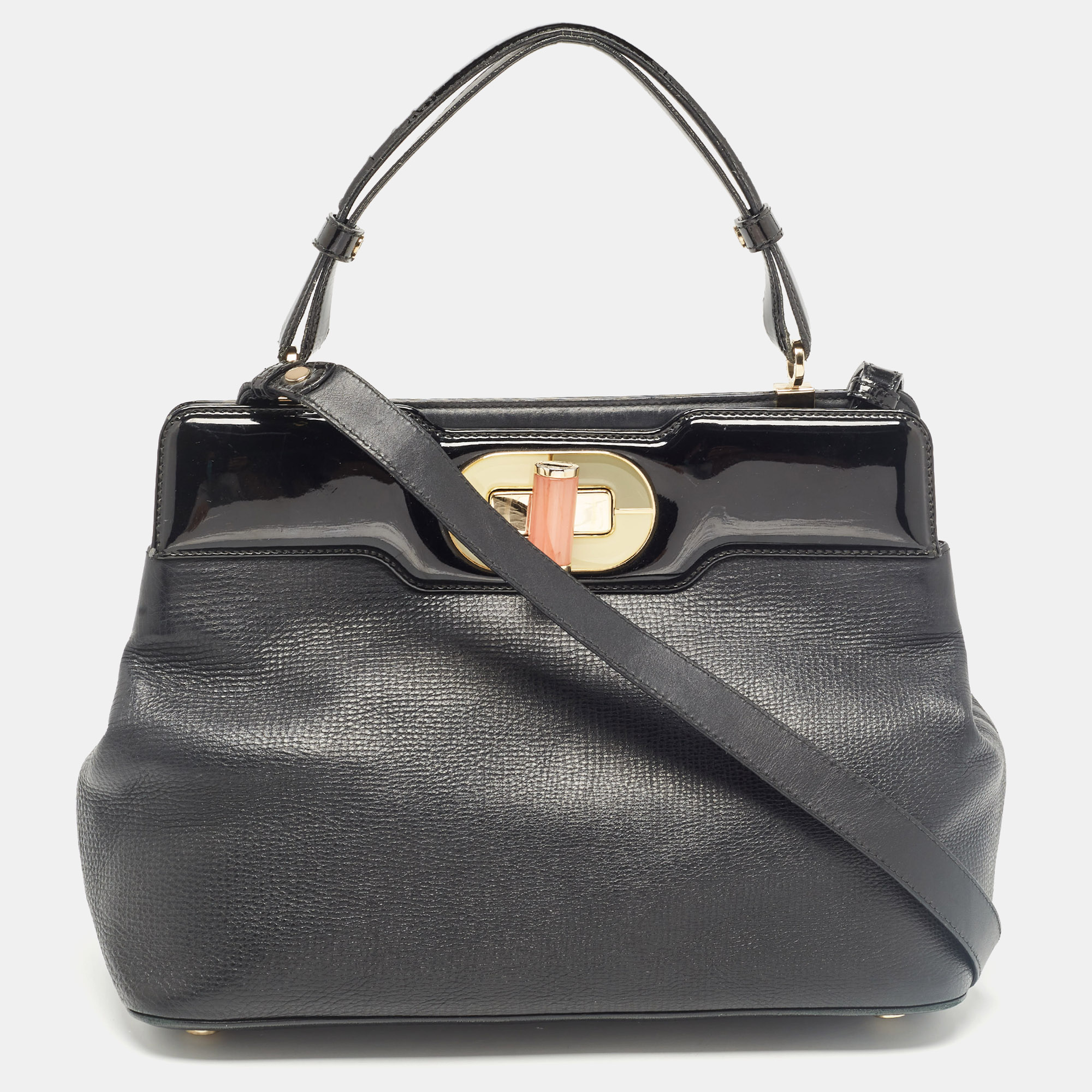 Pre-owned Bvlgari Black Patent And Leather Isabella Rossellini Tote