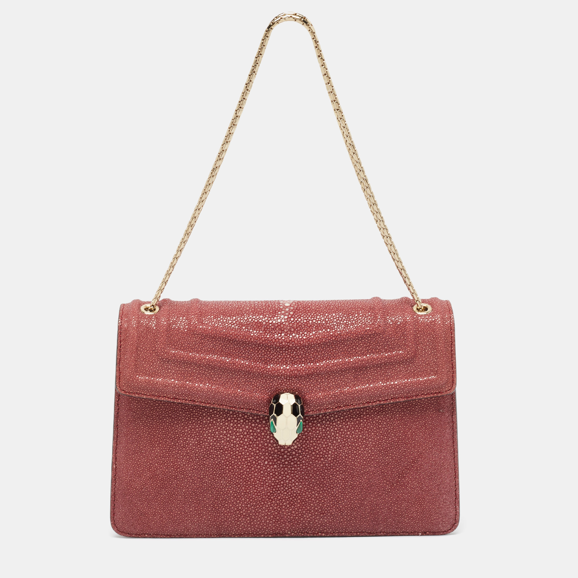 

Bvlgari Burgundy Stingray and Leather Medium Serpenti Forever Shoulder Bag