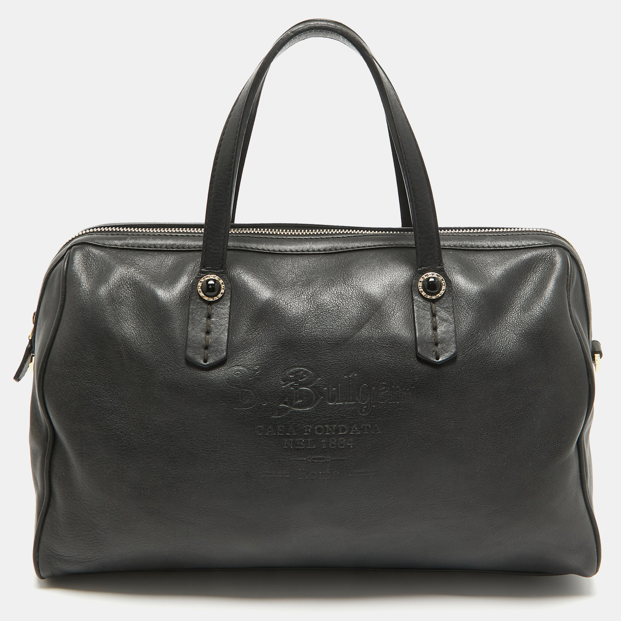 

Bvlgari Black Leather Casa Fondata Embossed Satchel