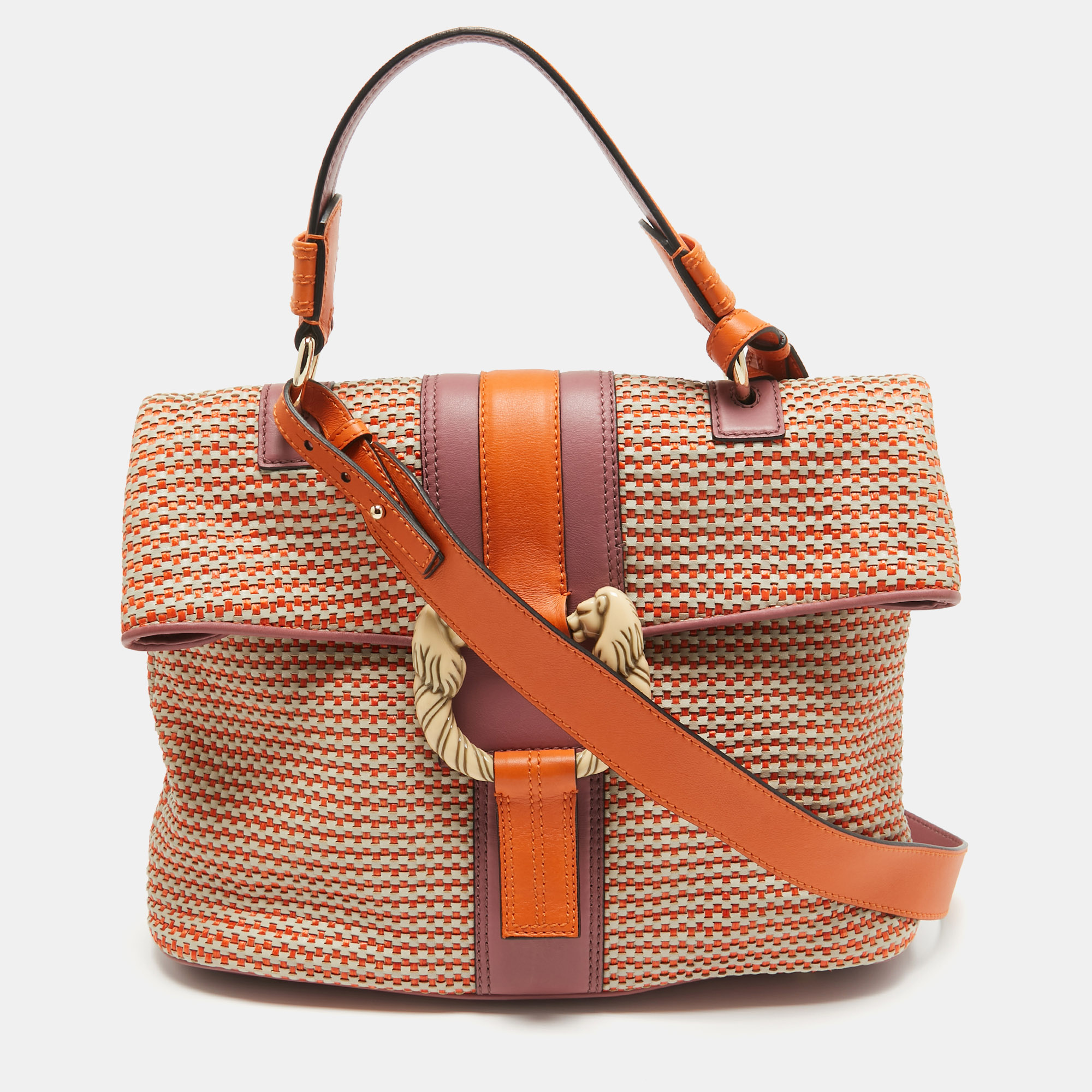 

Bvlgari Pink/Orange Woven Leather Leoni Shoulder Bag