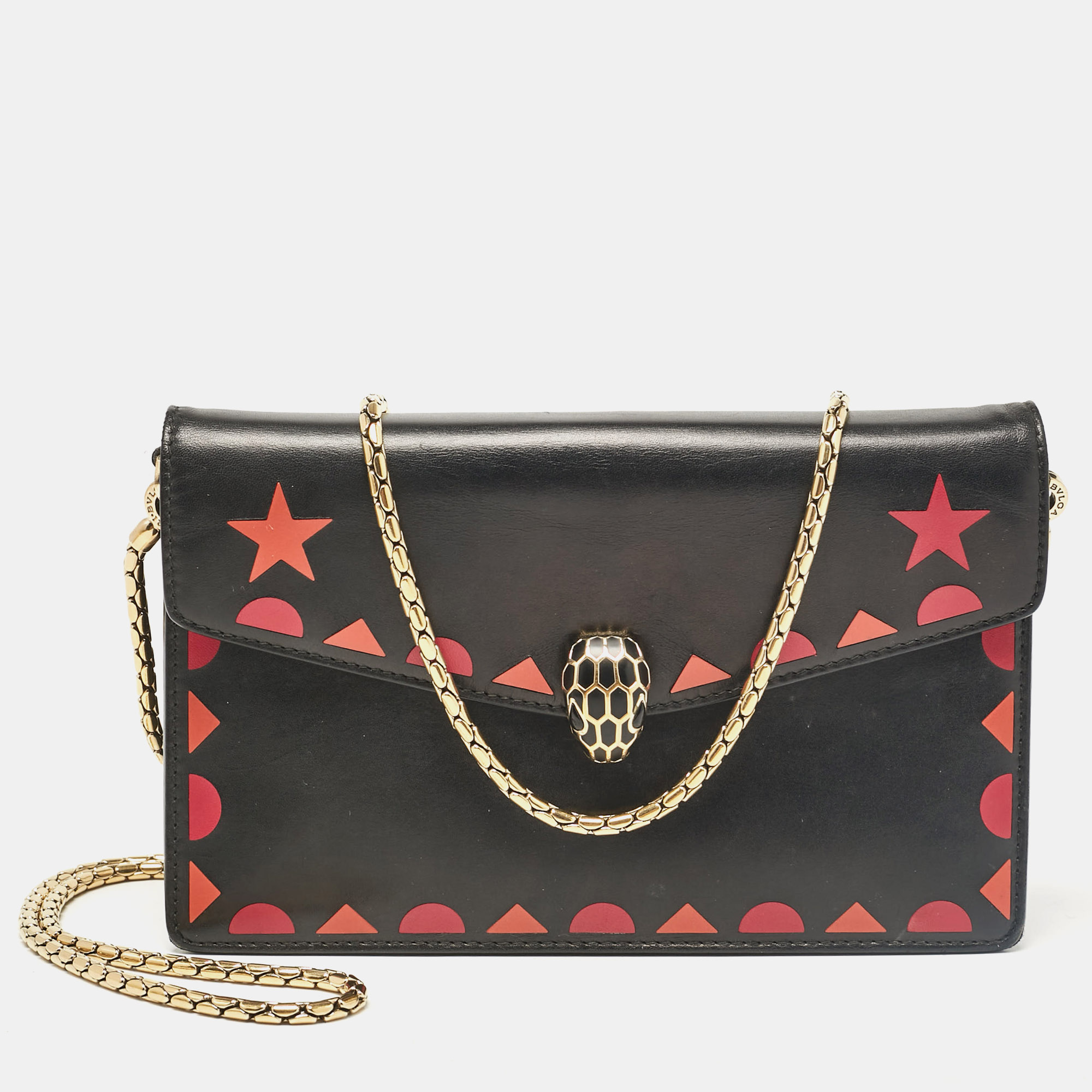 

Bvlgari Black Leather Serpenti Forever Patch Chain Clutch