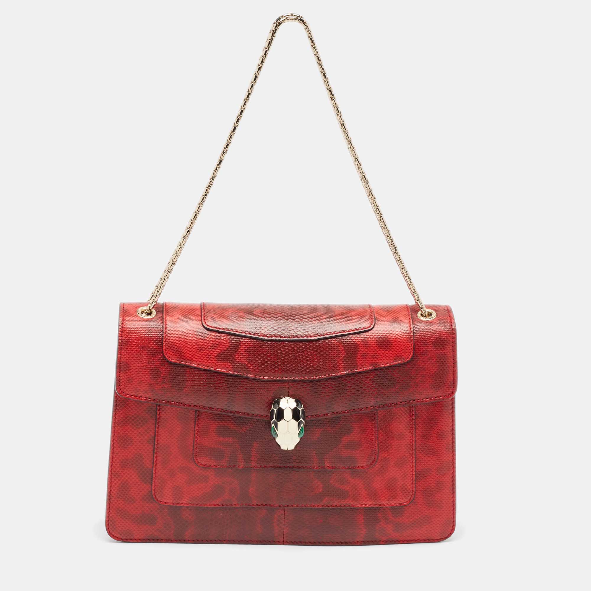 

Bvlgari Red Karung Leather Medium Serpenti Forever Shoulder Bag