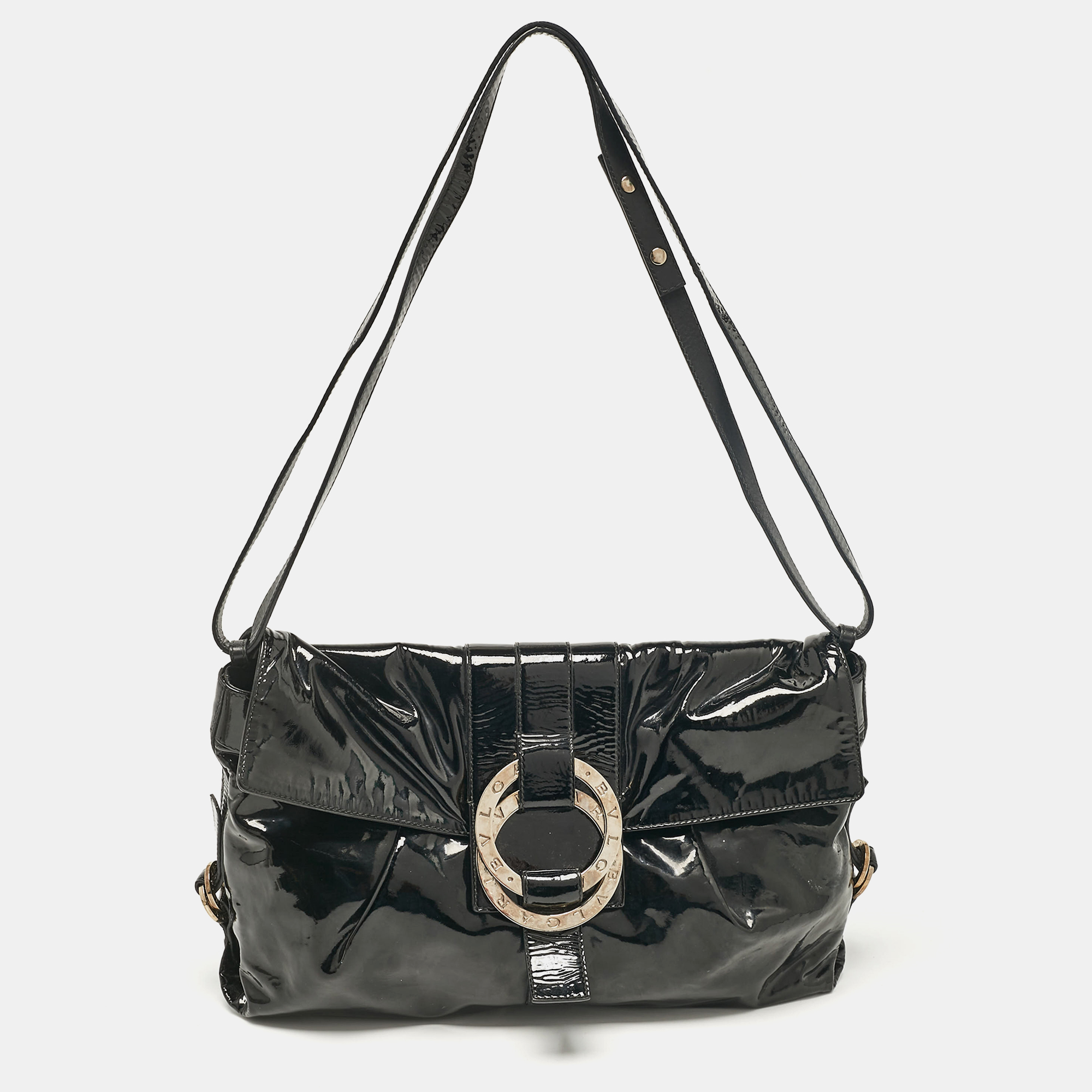 

Bvlgari Black Patent Leather Chandra Flap Crossbody Bag