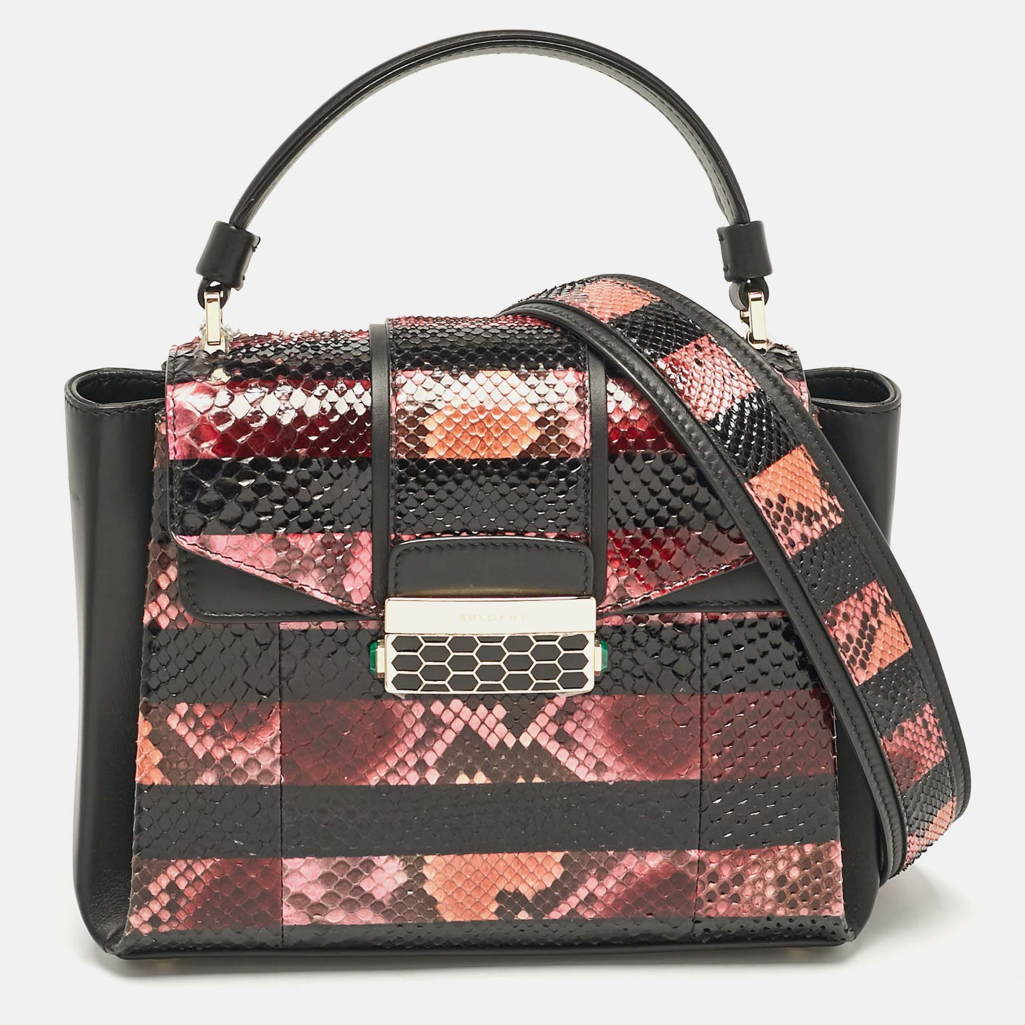 

Bvlgari Black/Multicolor Python and Leather  Serpenti Viper Top Handle Bag