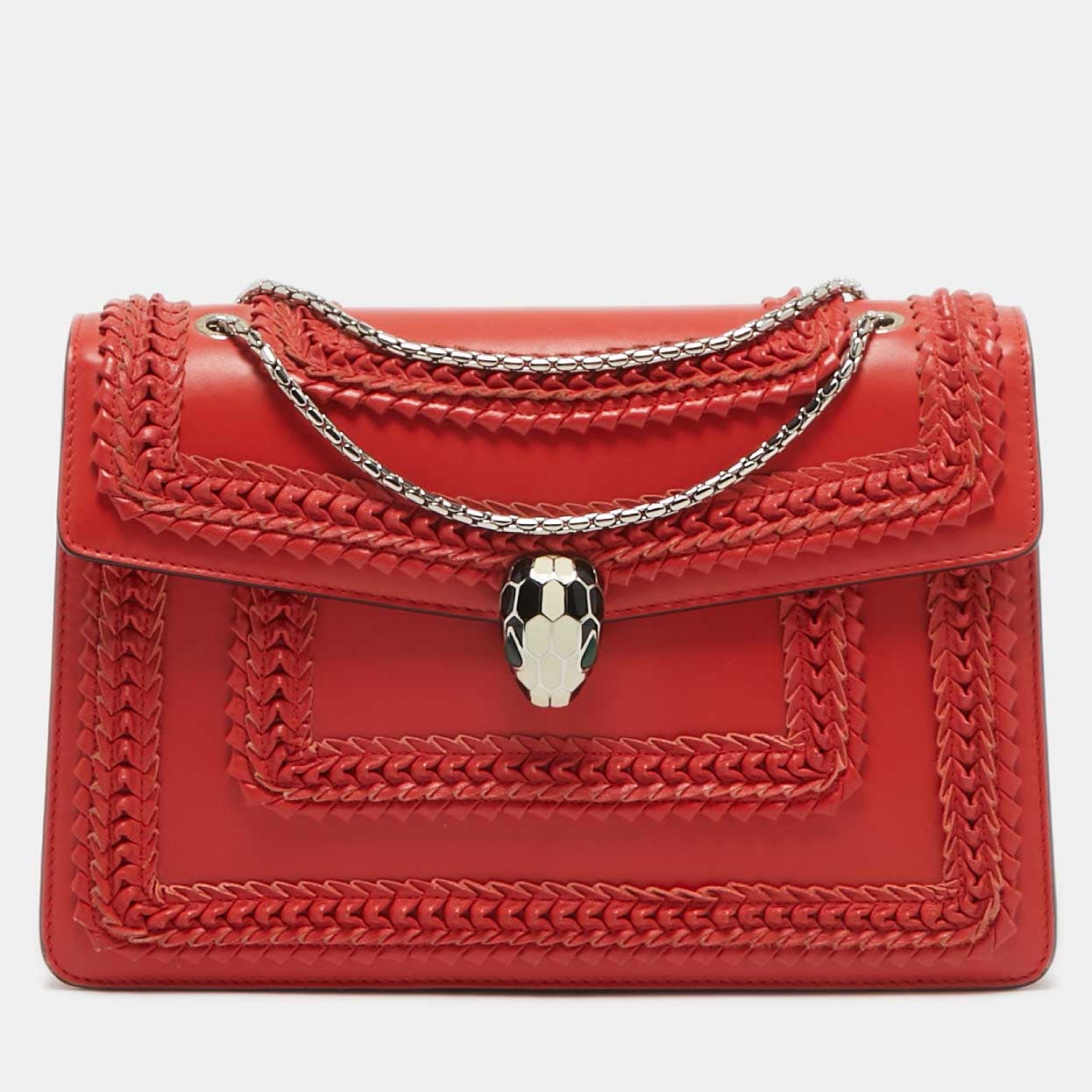 

Bvlgari Red Leather Plisse Serpenti Forever Shoulder Bag