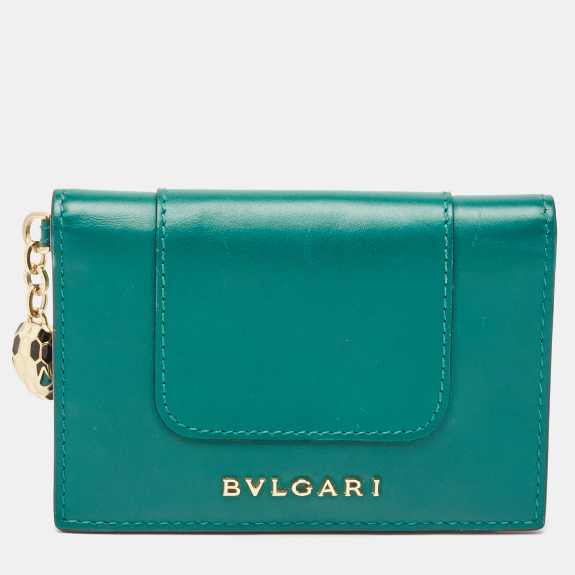 

Bvlgari Green Leather Serpenti Forever Bifold Card Holder