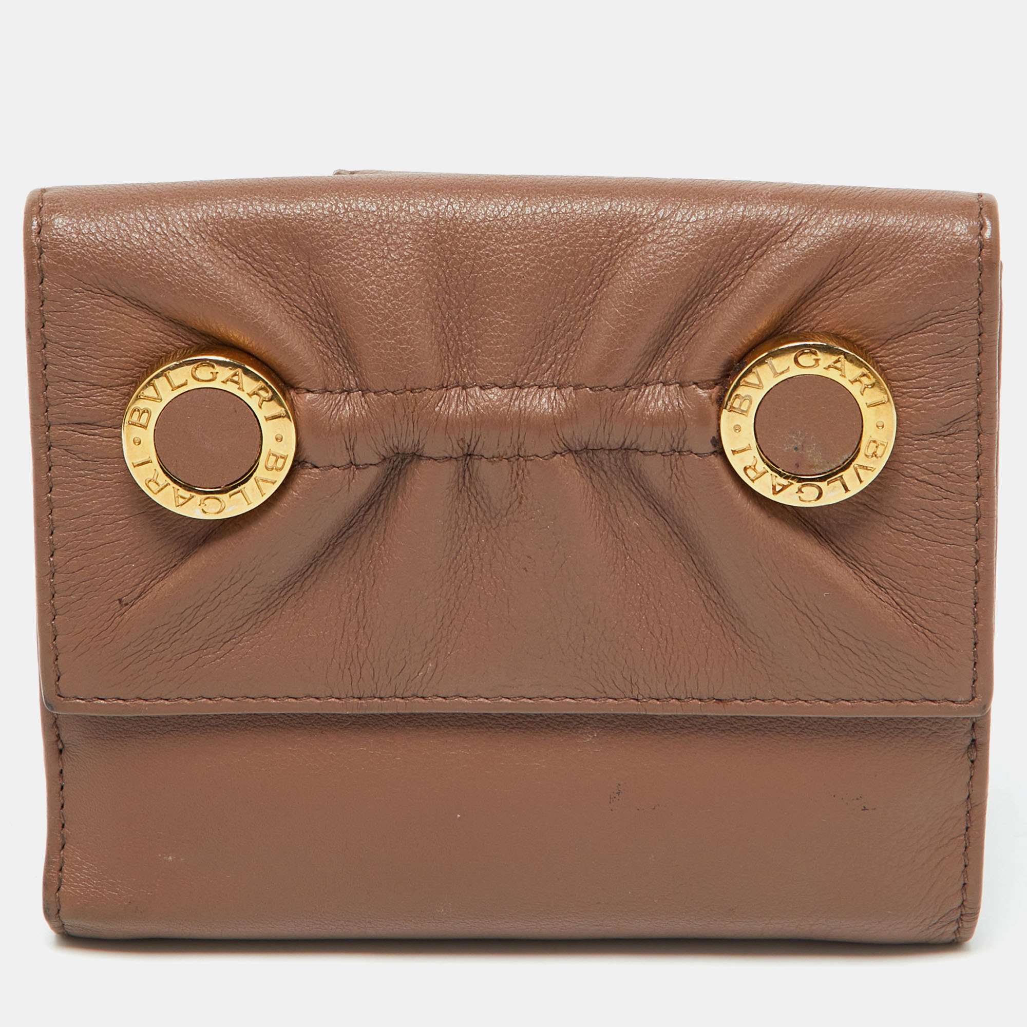 

Bvlgari Brown Leather Logo Flap Compact Wallet