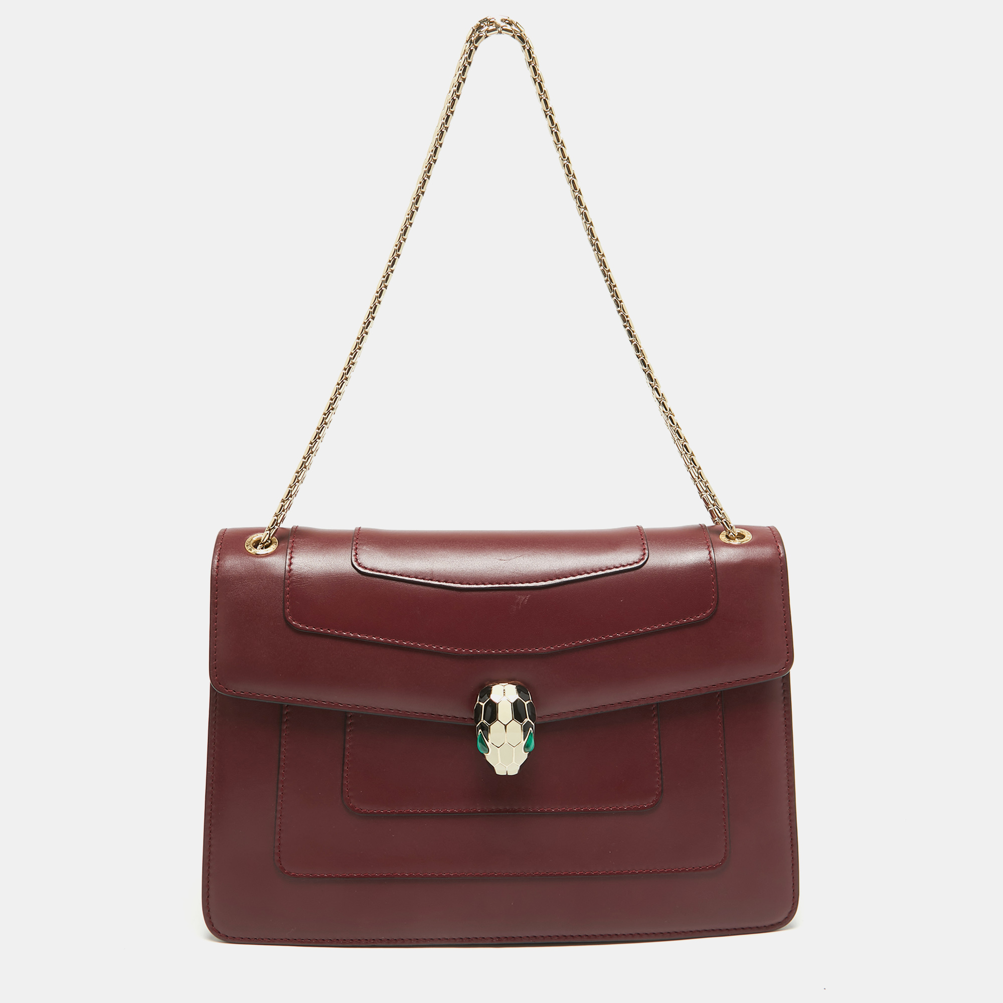 

Bvlgari Bugundy Leather  Serpenti Forever Shoulder Bag, Burgundy