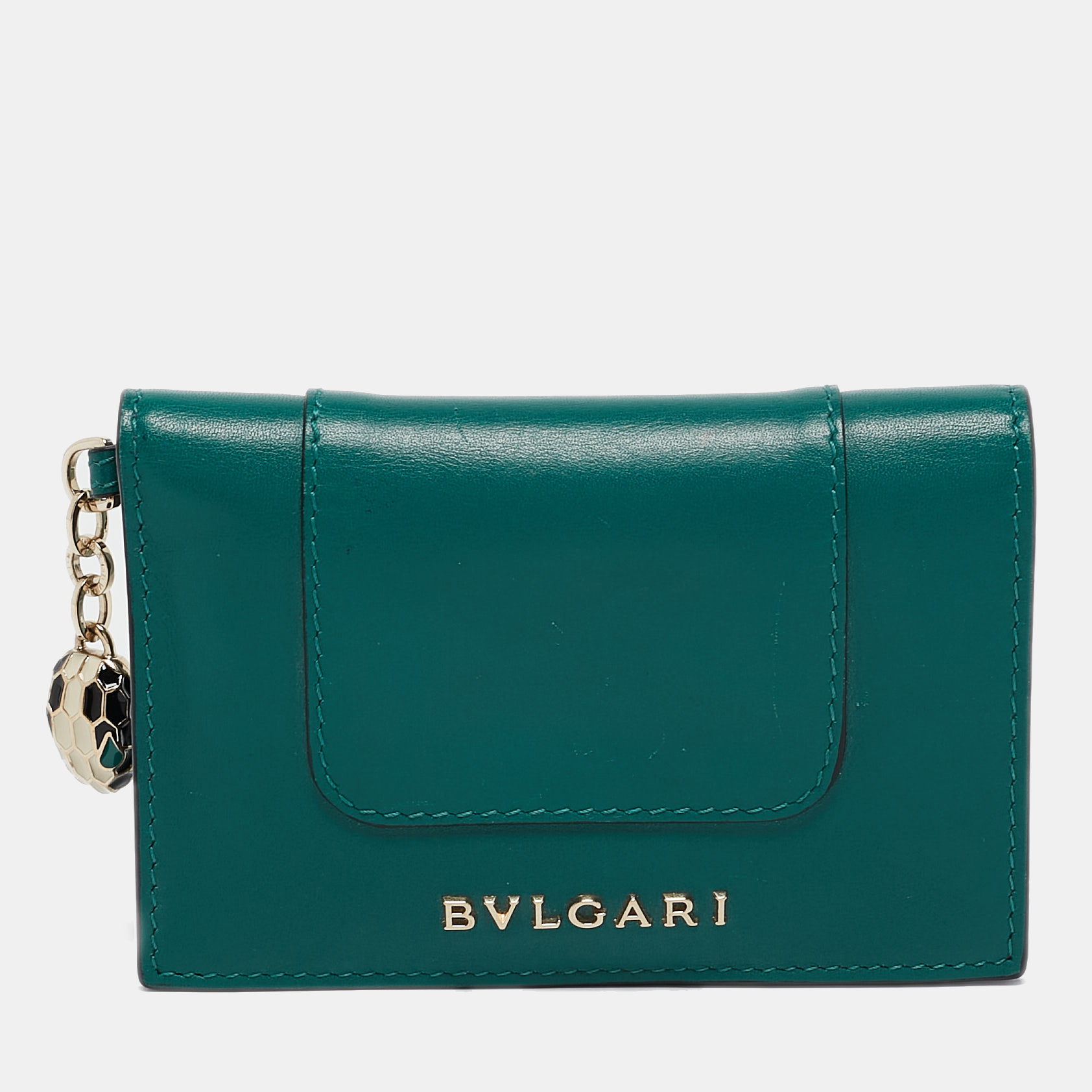 

Bvlgari Green Leather Serpenti Forever Bifold Card Case