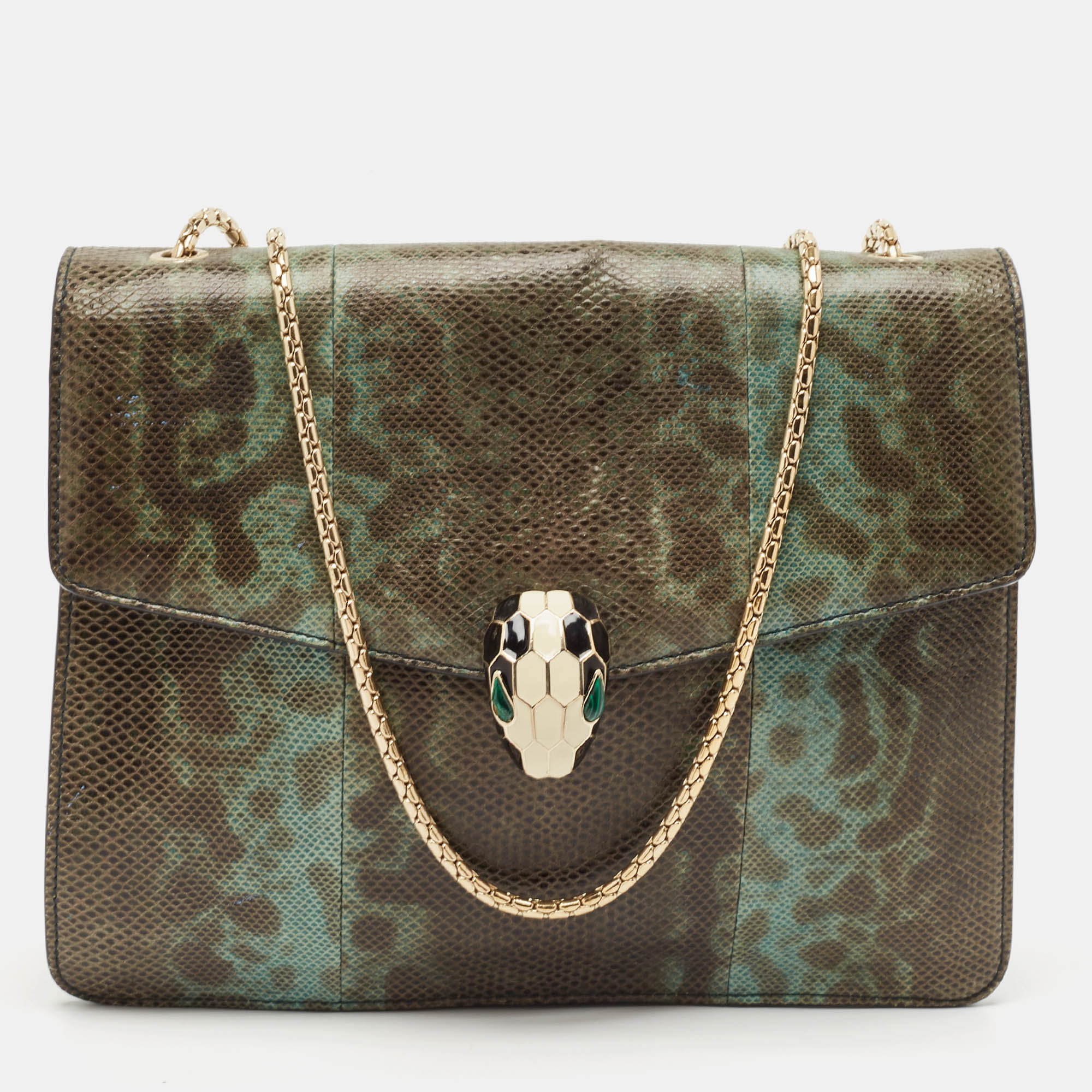 

Bvlgari Green/Black Karung Serpenti Forever Flap Shoulder Bag