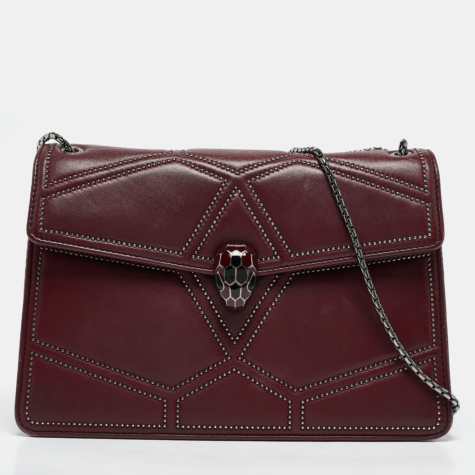 

Bvlgari Burgundy Quilted Leather  Studded Serpenti Forever Shoulder Bag