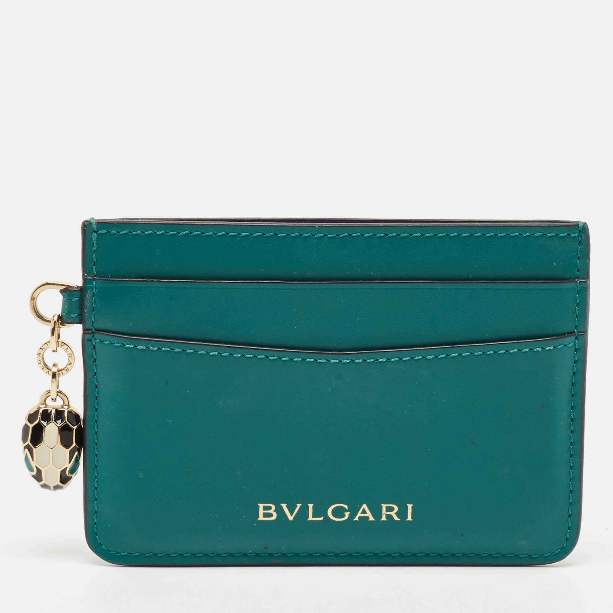 

Bvlgari Green Leather Serpenti Forever Card Holder