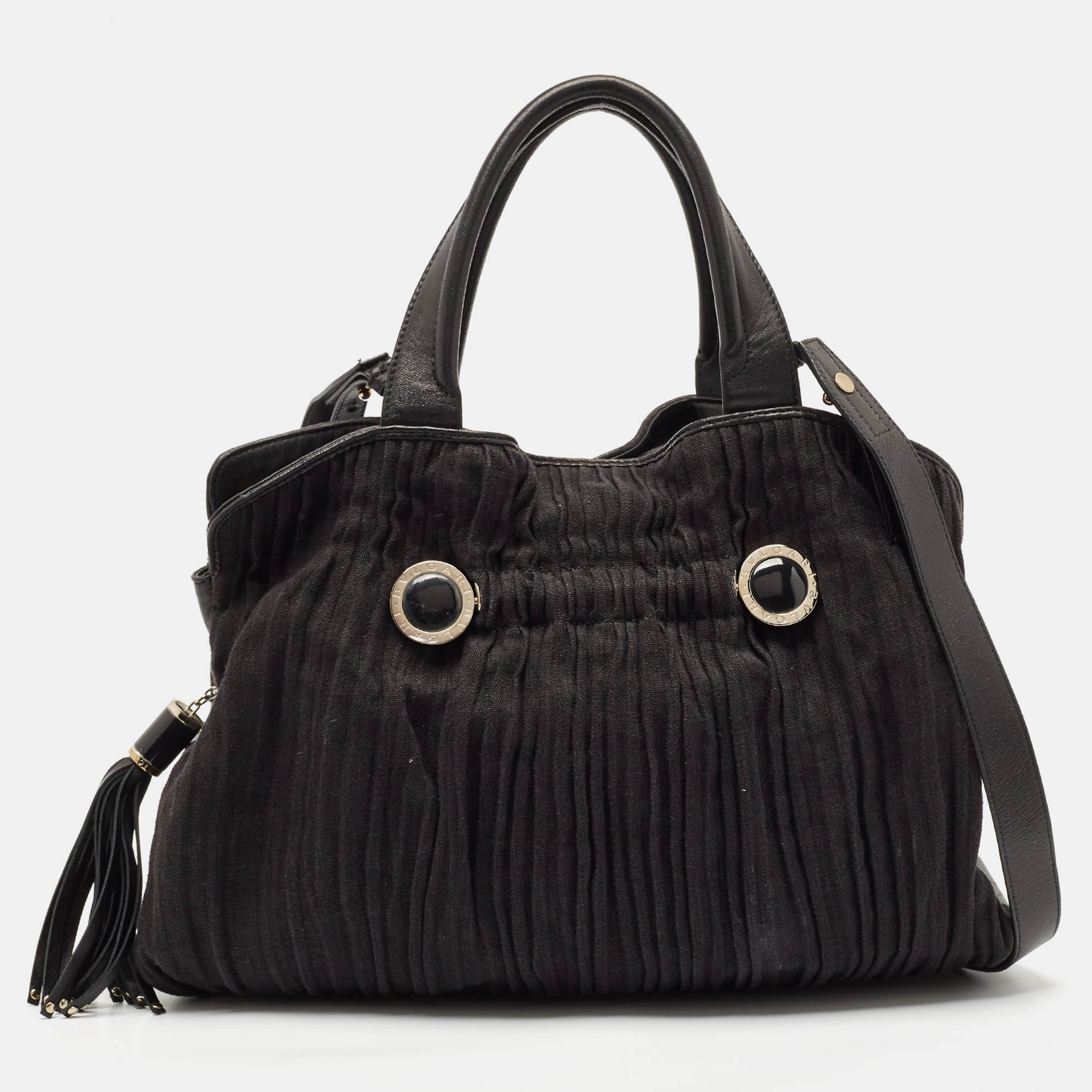 

Bvlgari Black Canvas and Leather Pleated Satchel