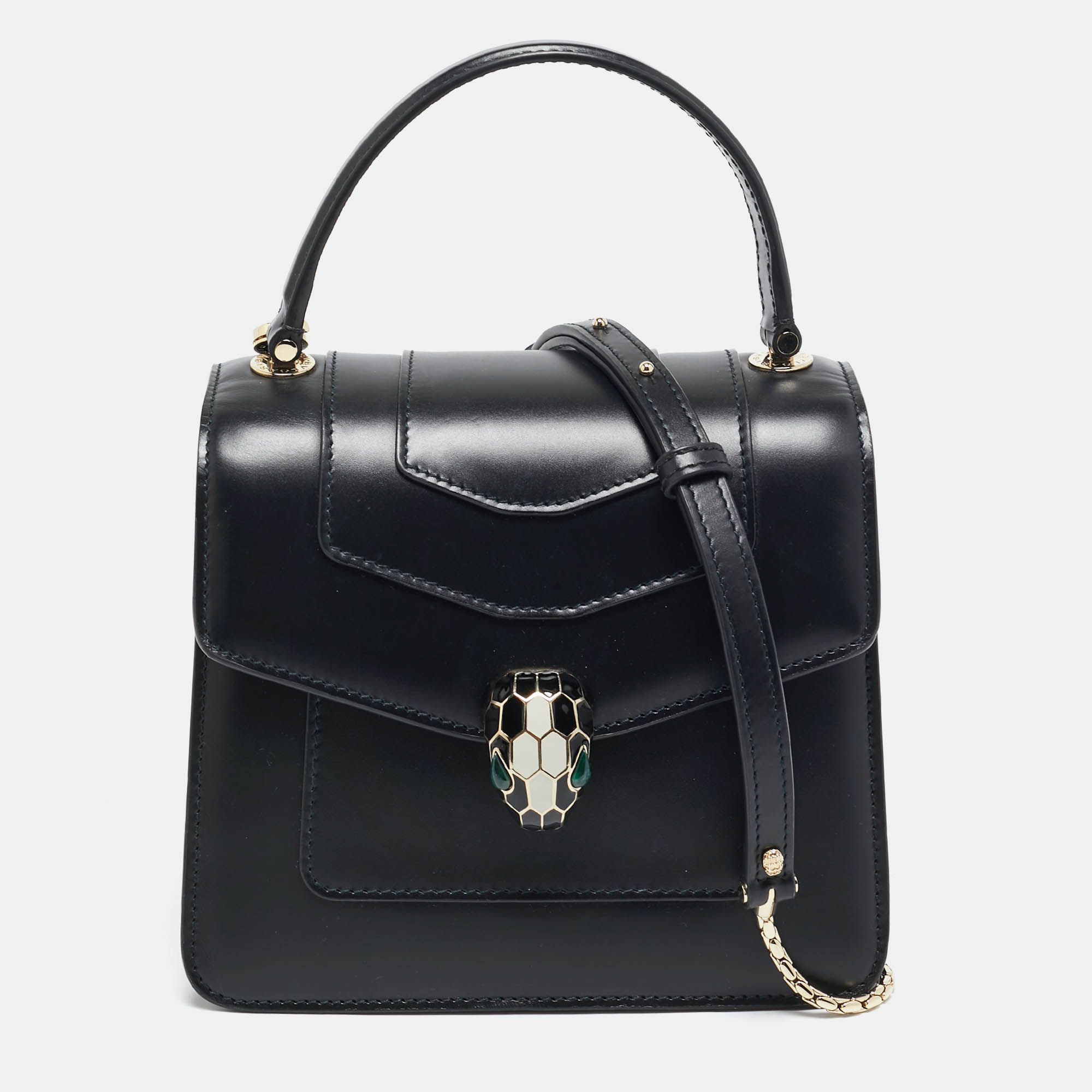 

Bvlgari Black Leather Serpenti Forever Flap Top Handle Bag