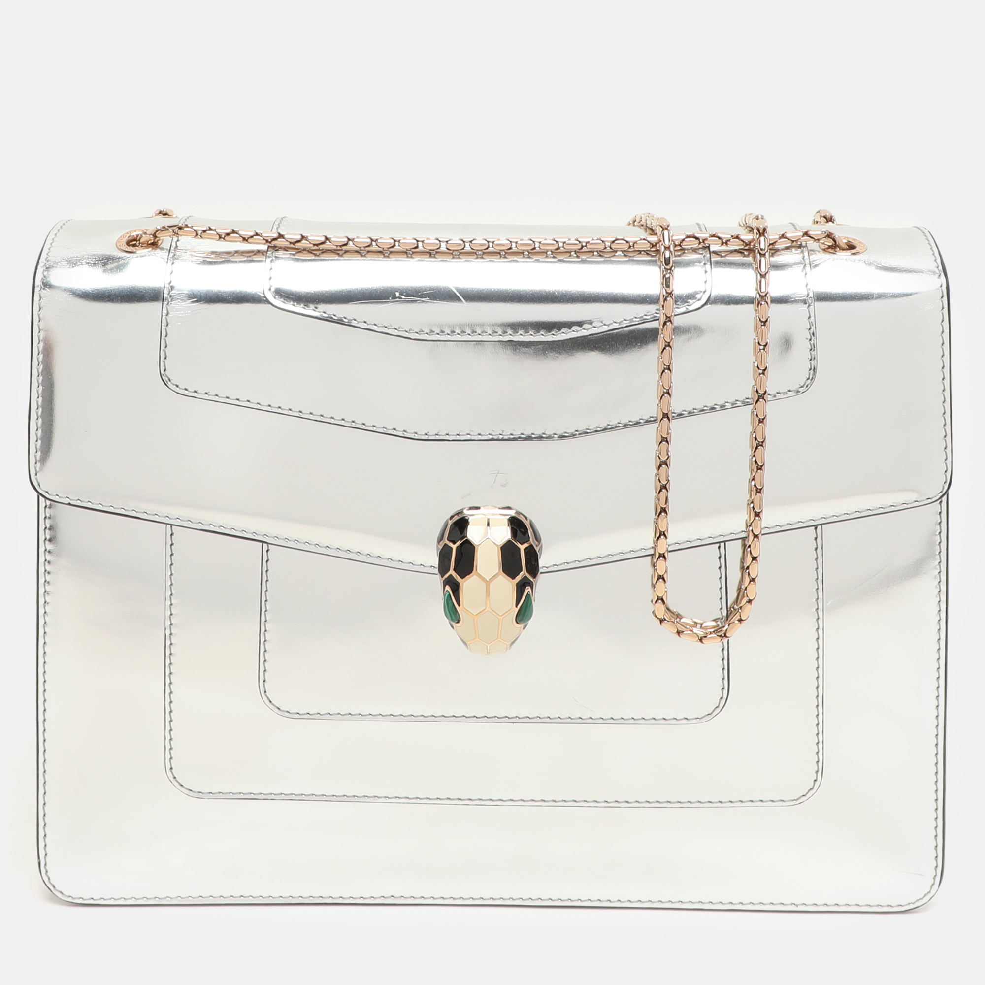

Bvlgari Mirror Leather  Serpenti Forever Shoulder Bag, Silver