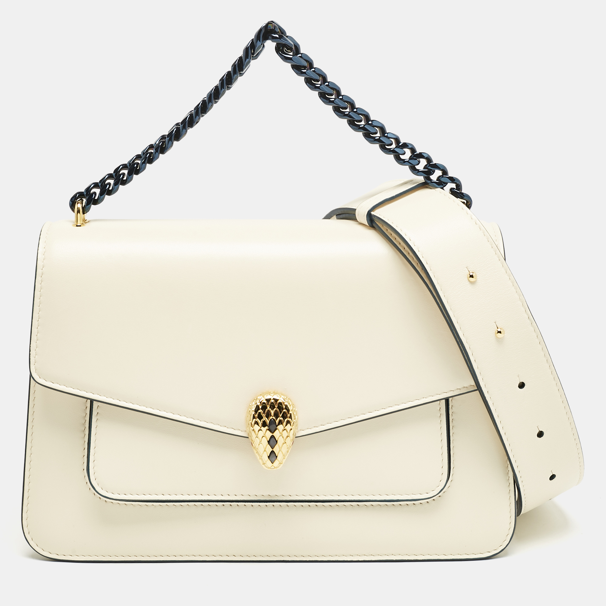 

Bvlgari Off White Leather Serpenti Forever Maxi Chain Bag