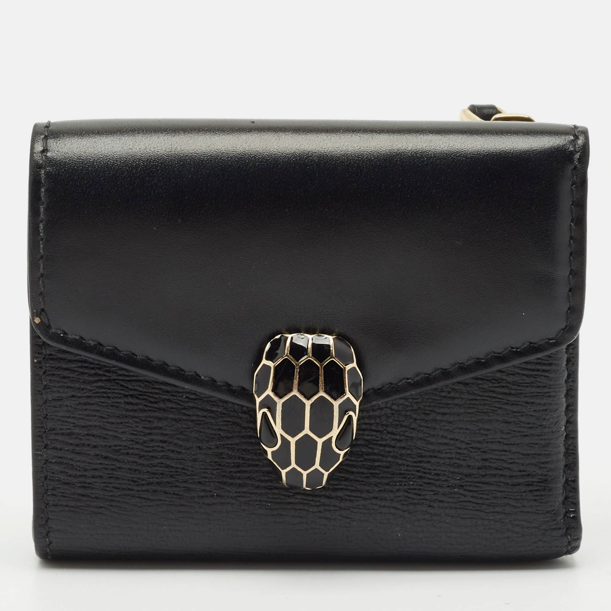 

Bvlgari Black Leather Serpenti Forever Trifold Wallet