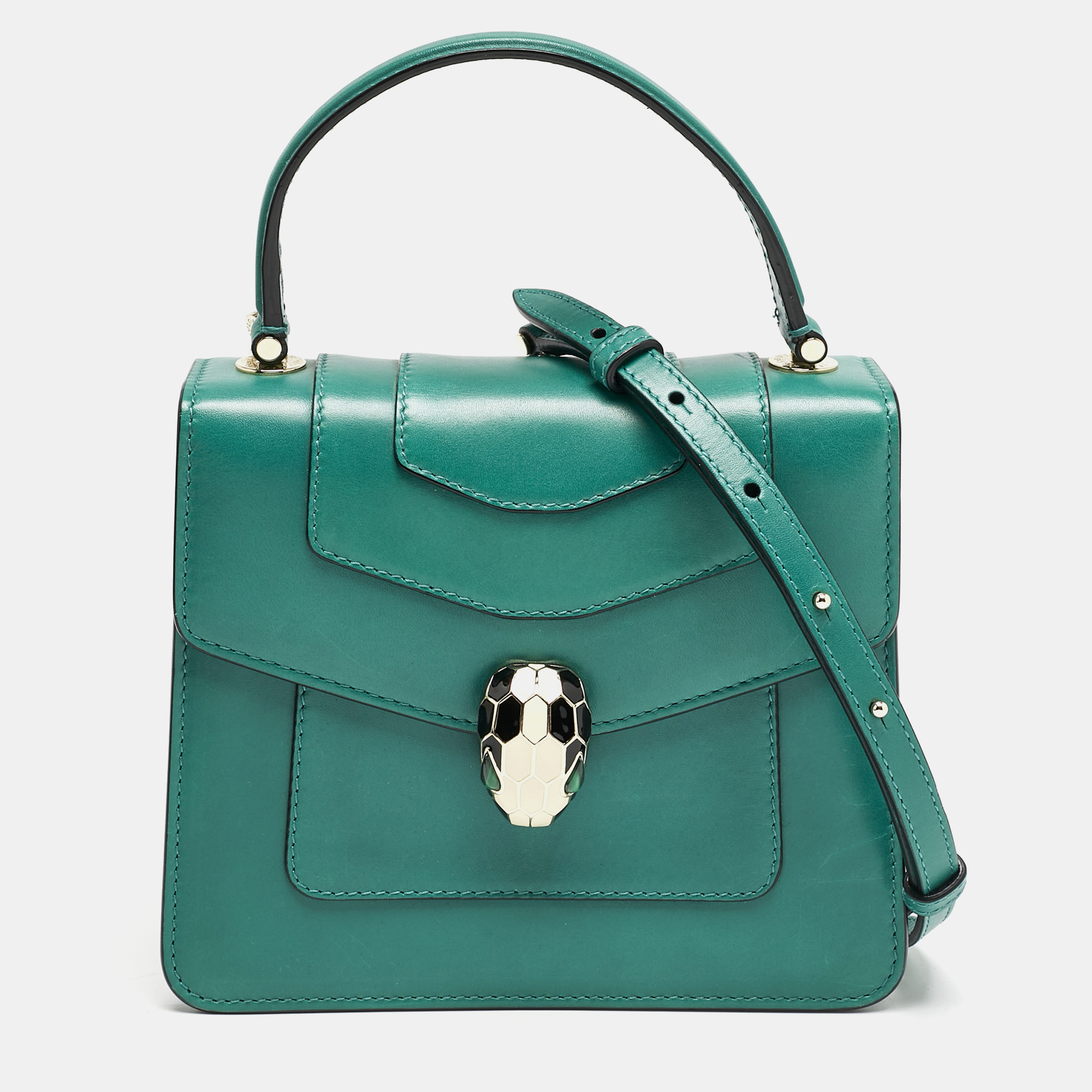 

Bvlgari Green Leather Serpenti Forever Top Handle Bag