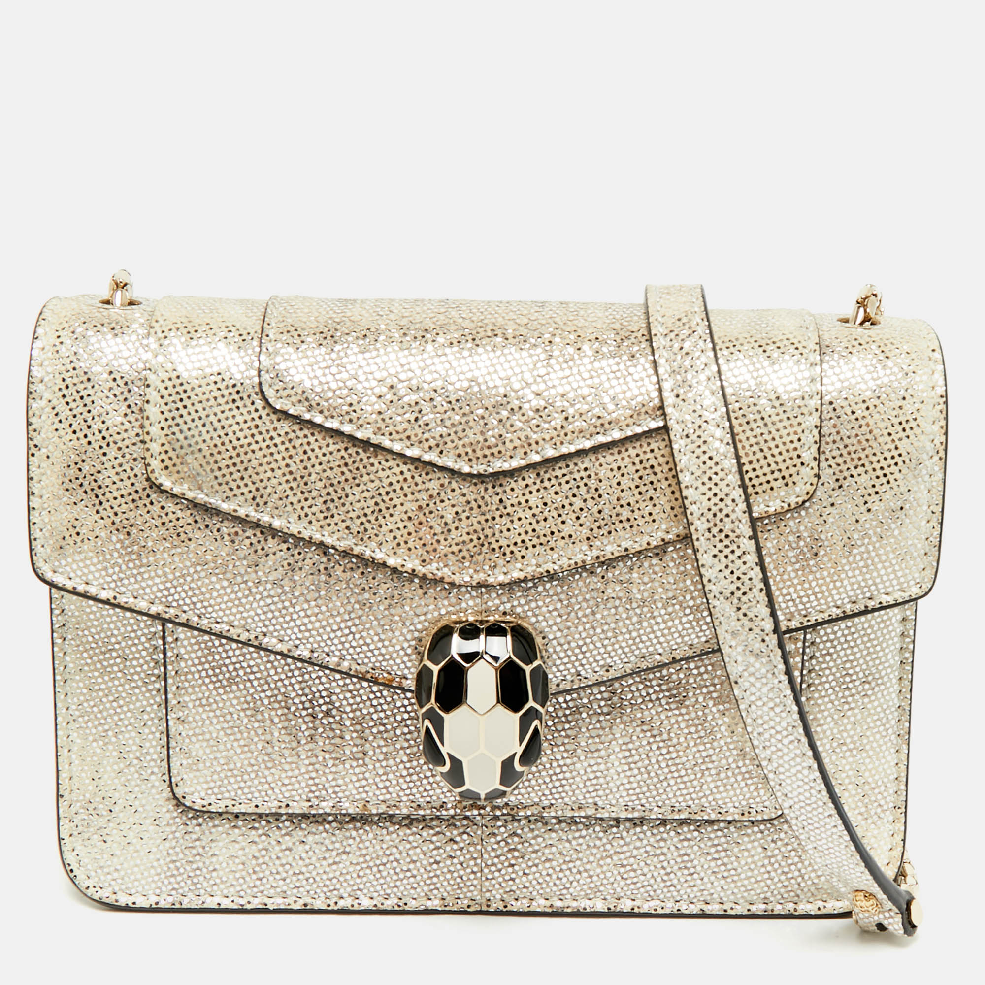 

Bvlgari Silver Shimmering Karung Leather  Serpenti Forever Shoulder Bag