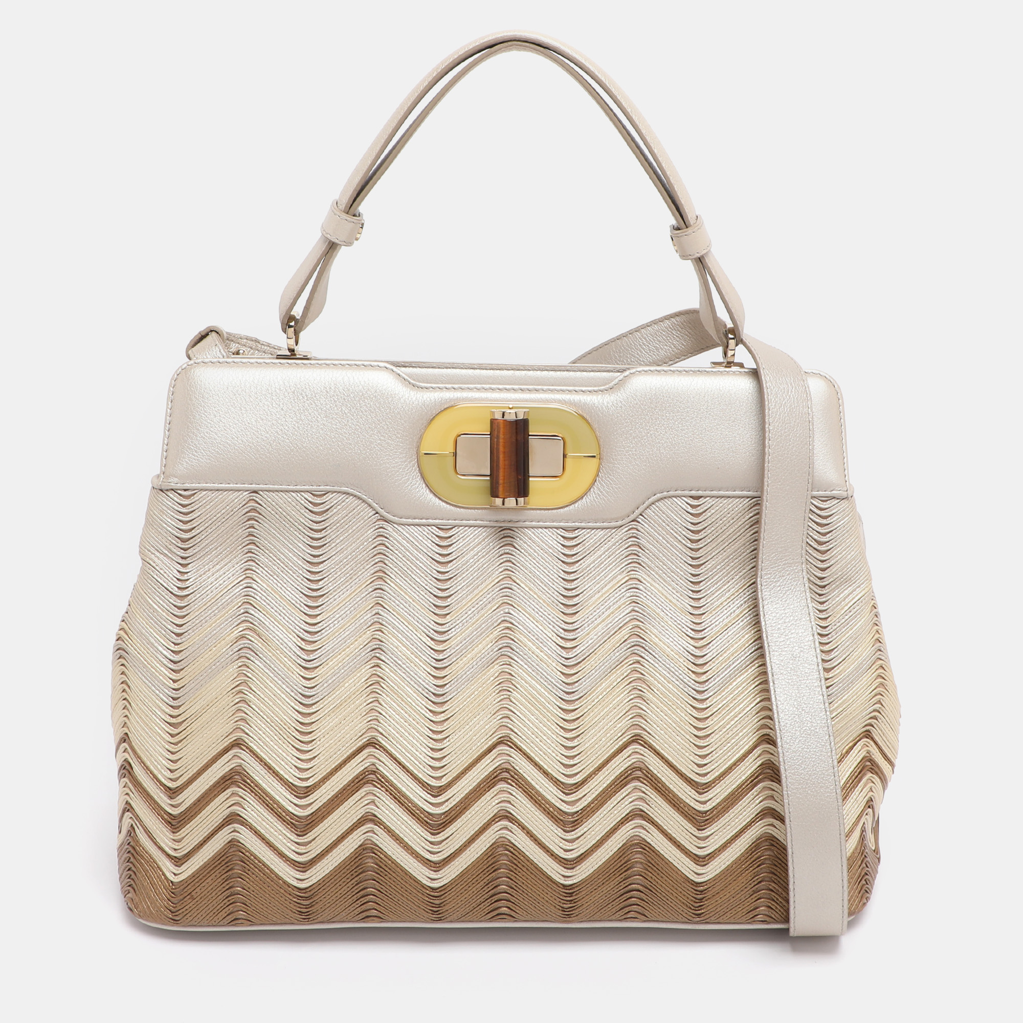 

Bvlgari Beige/Brown Leather Isabella Rossellini Top Handle Bag