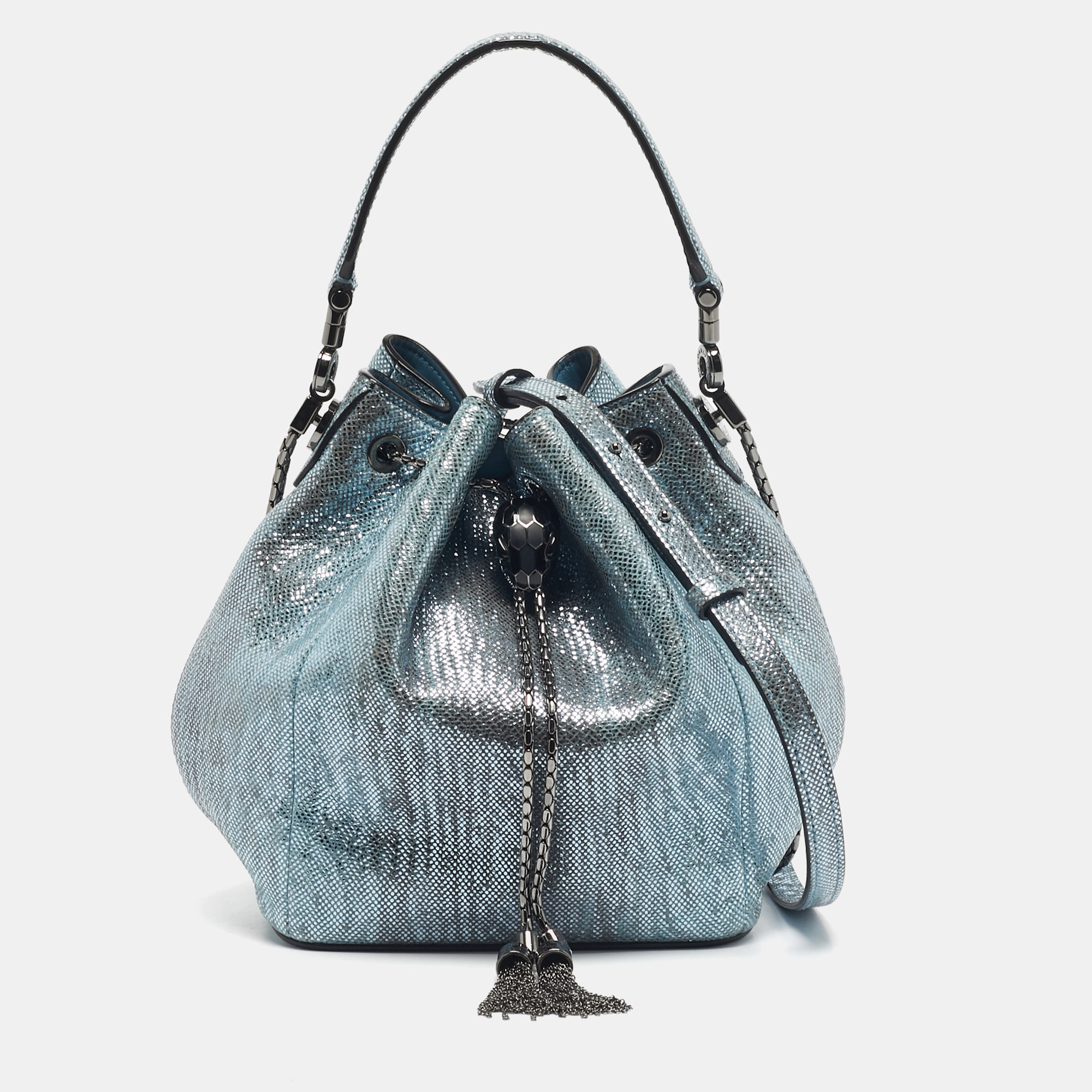 

Bvlgari Metallic Blue/Grey Karung Leather Serpenti Forever Bucket Bag