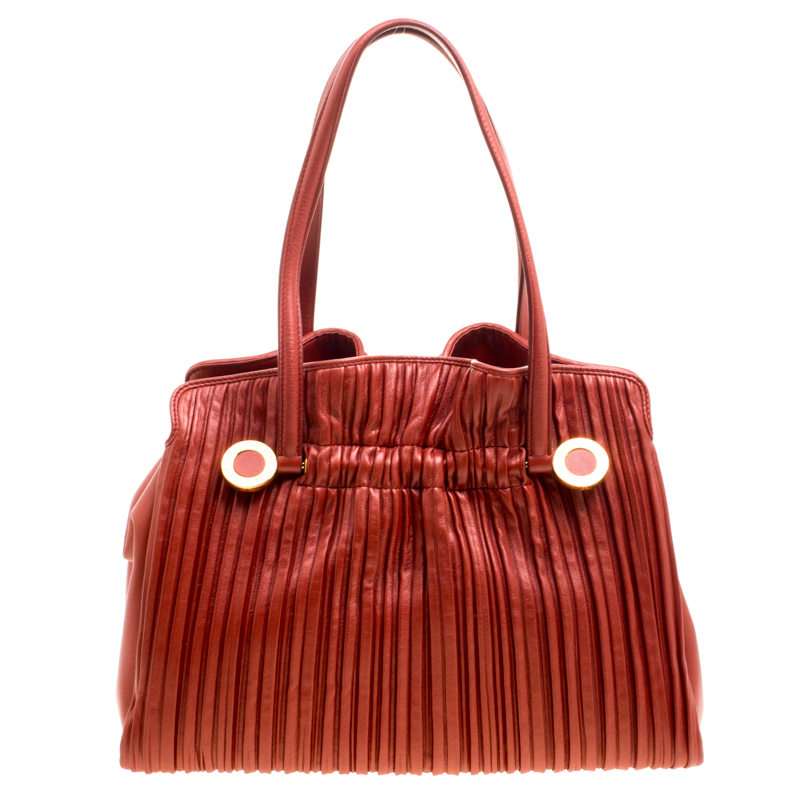 Pre Owned Bvlgari Copper Pleated Leather Tote