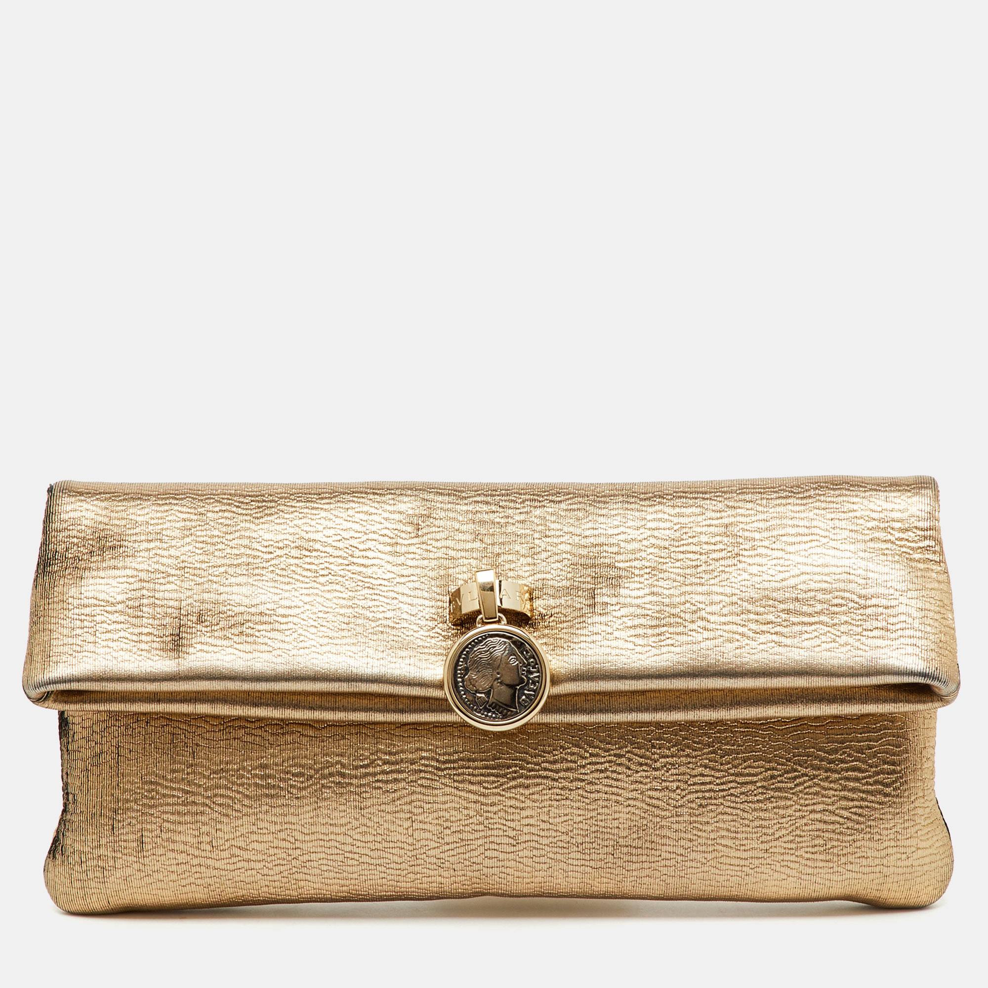 

Bvlgari Gold Metallic Leather Monete Coin Flap Clutch