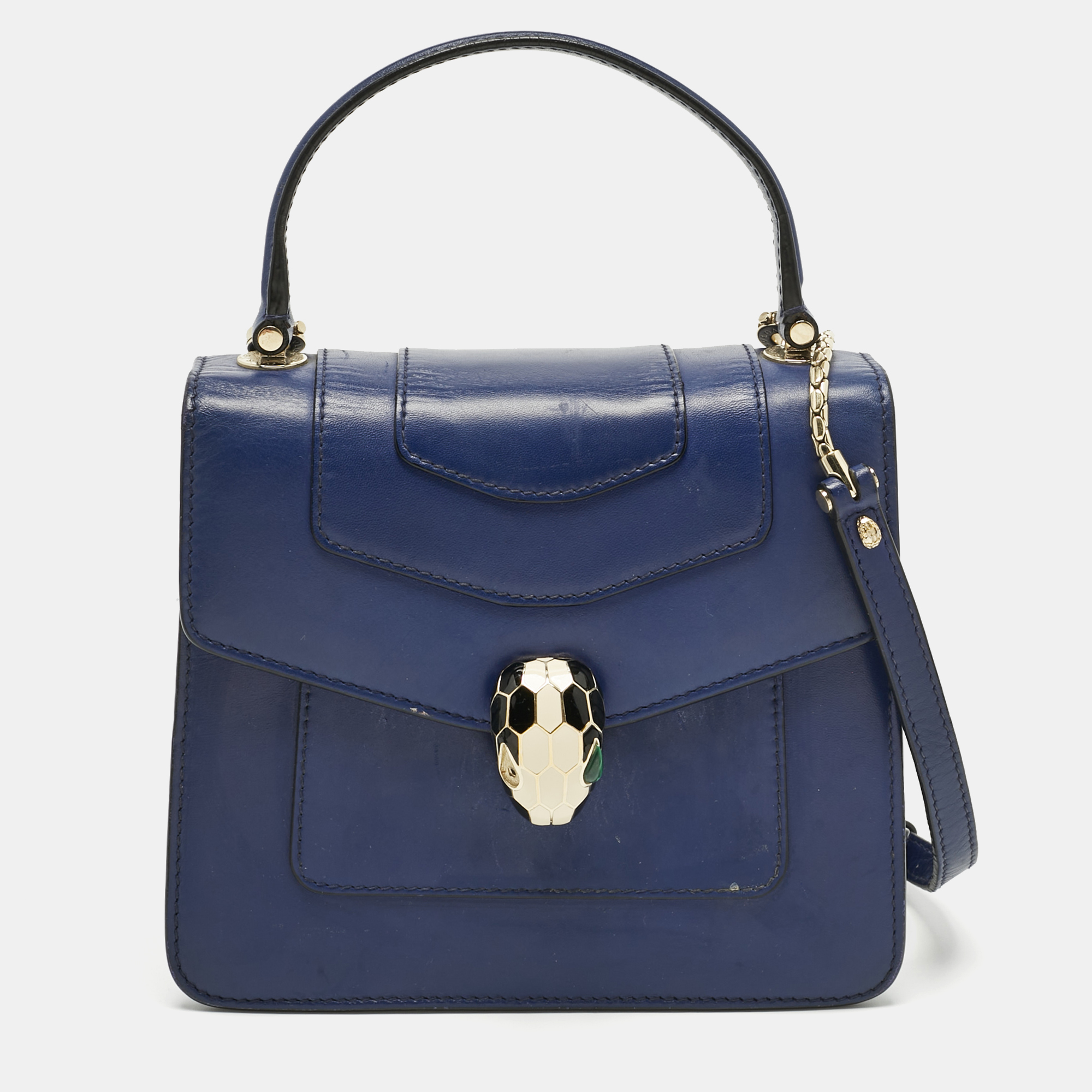 

Bvlgari Navy Blue Leather Serpenti Forever Top Handle Bag