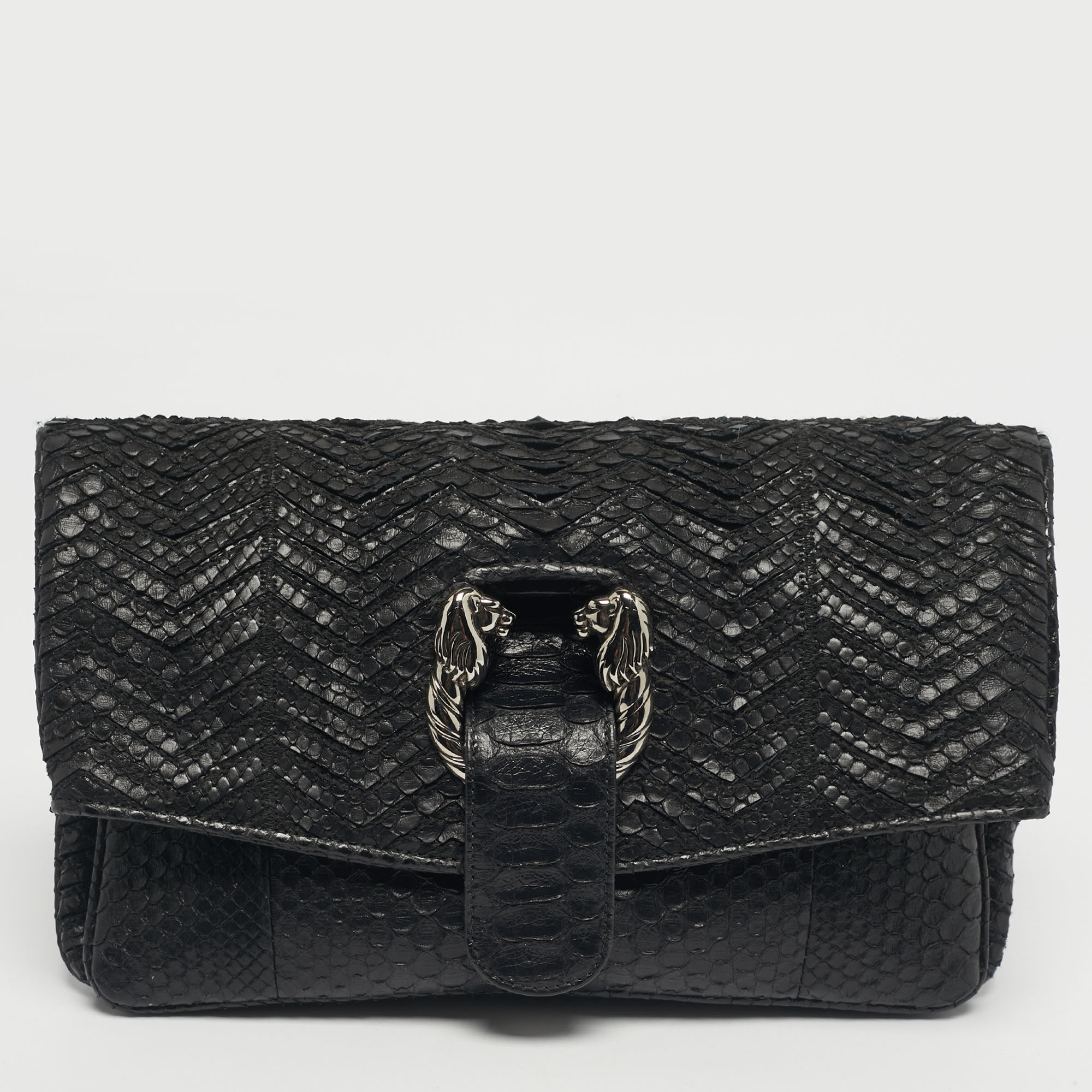 

Bvlgari Black Python Leoni Flap Clutch