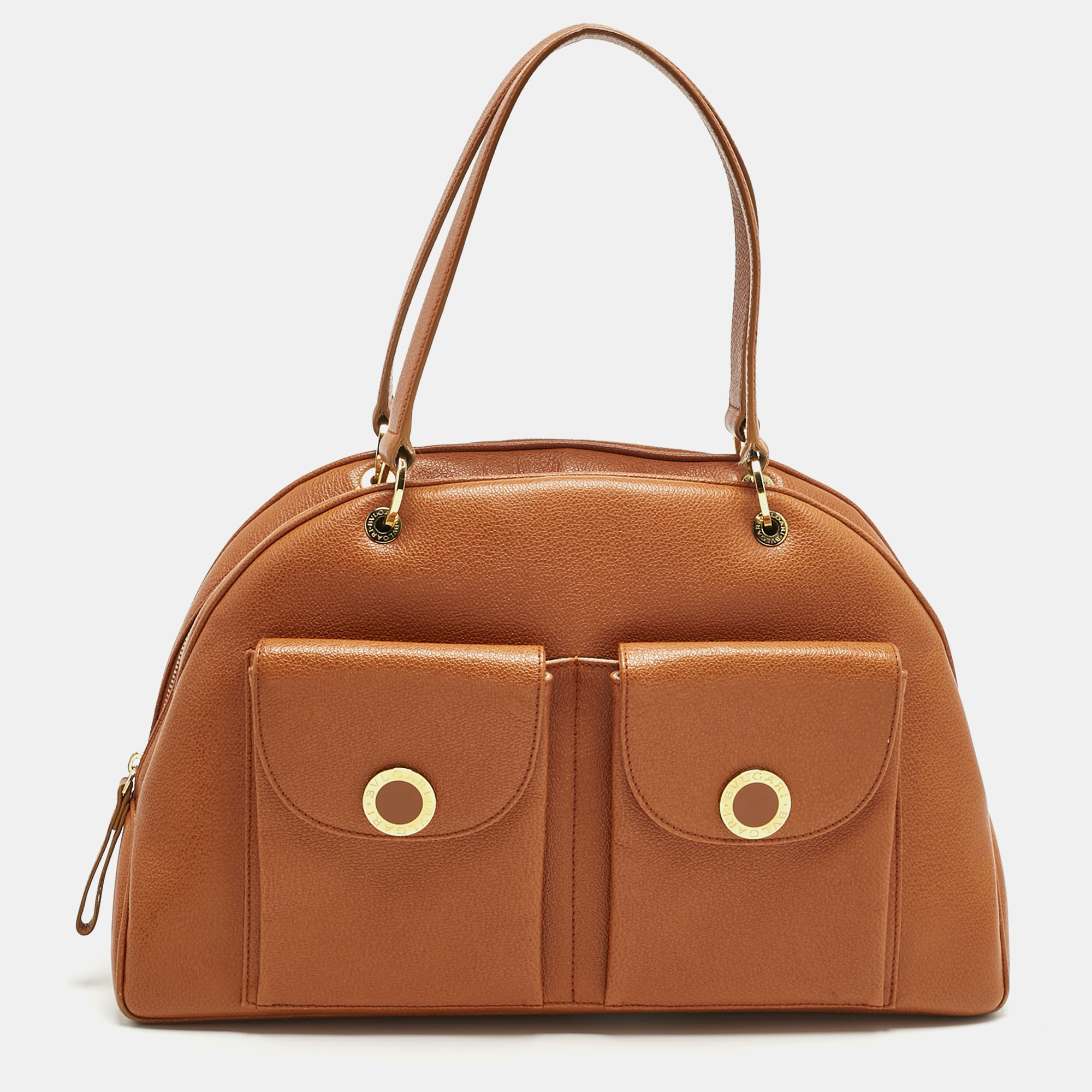 

Bvlgari Brown Leather Double Pocket Dome Satchel