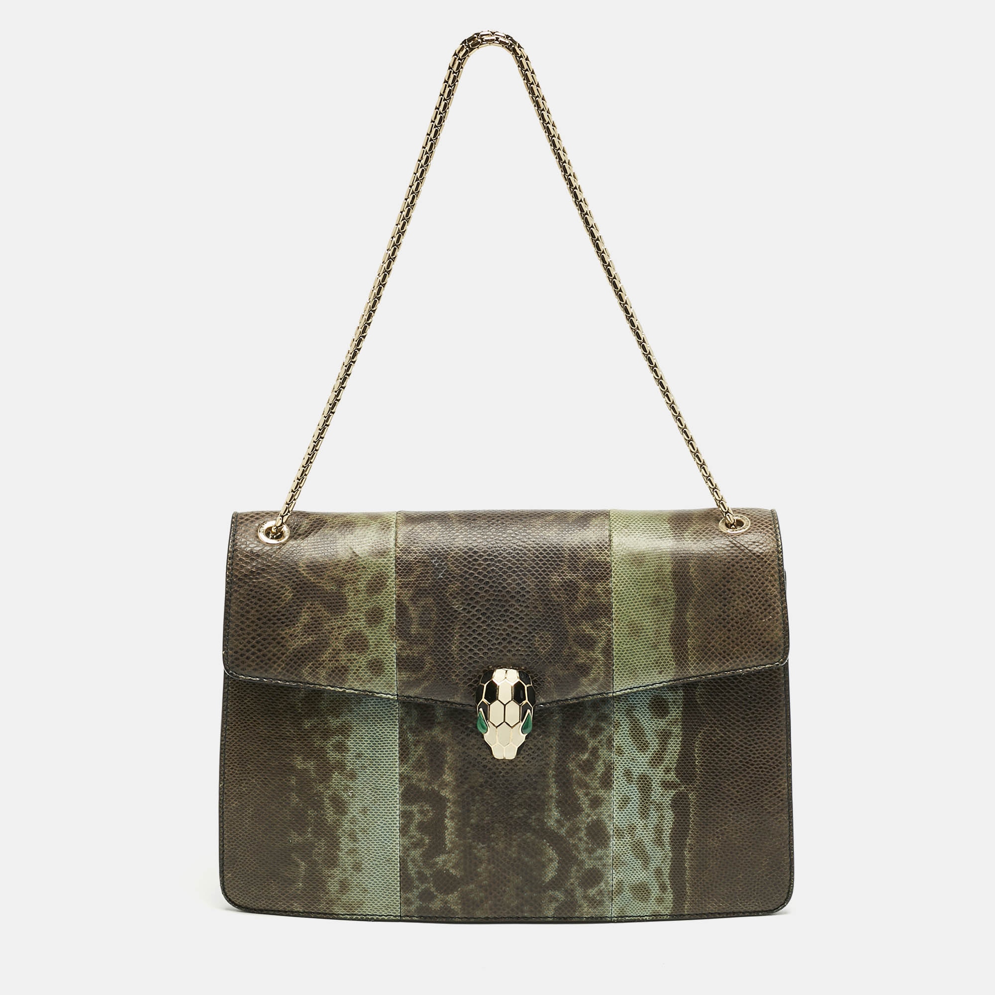 

Bvlgari Green/Black Karung Leather Medium Serpenti Forever Shoulder Bag