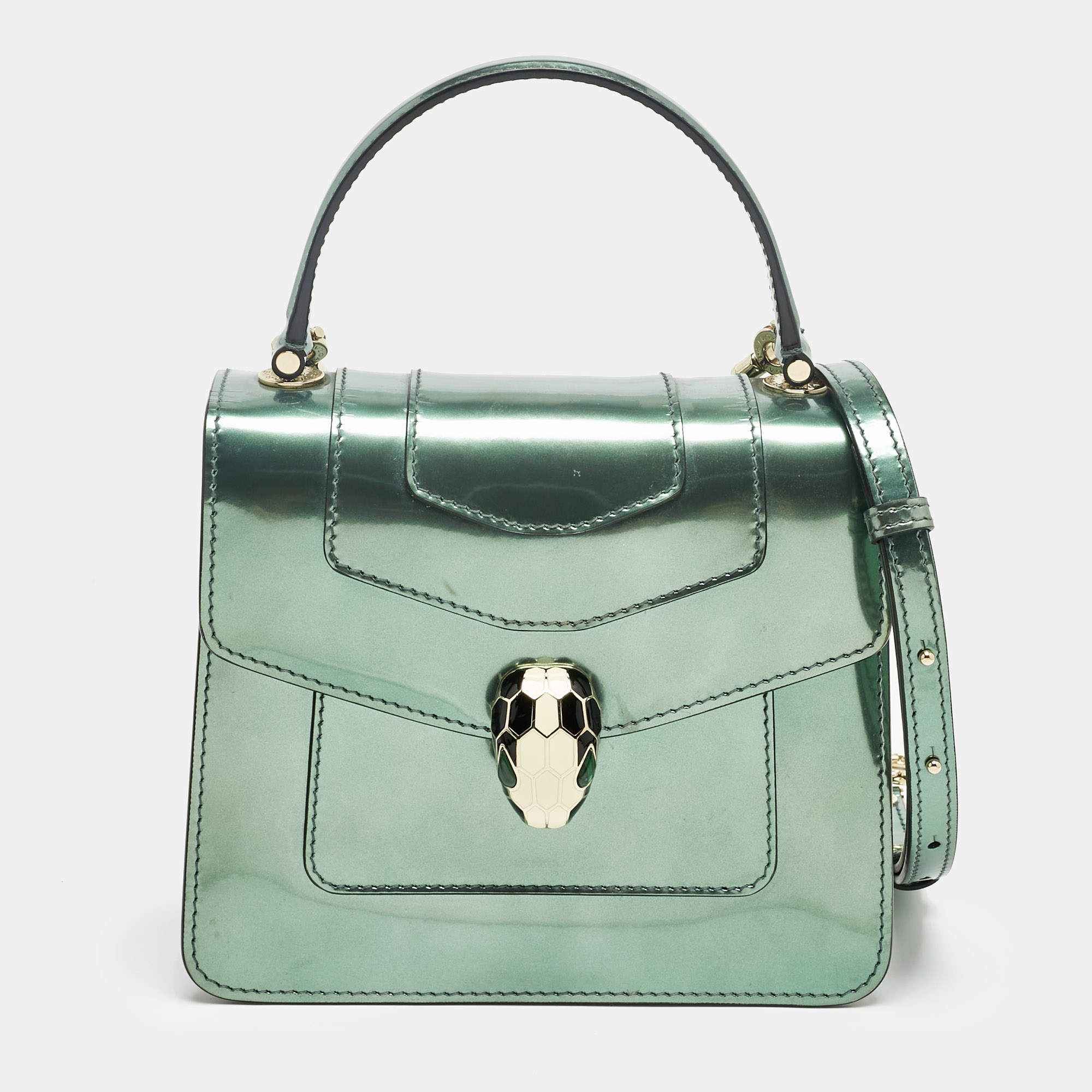 

Bvlgari Green Patent Leather Small Serpenti Forever Top Handle Bag